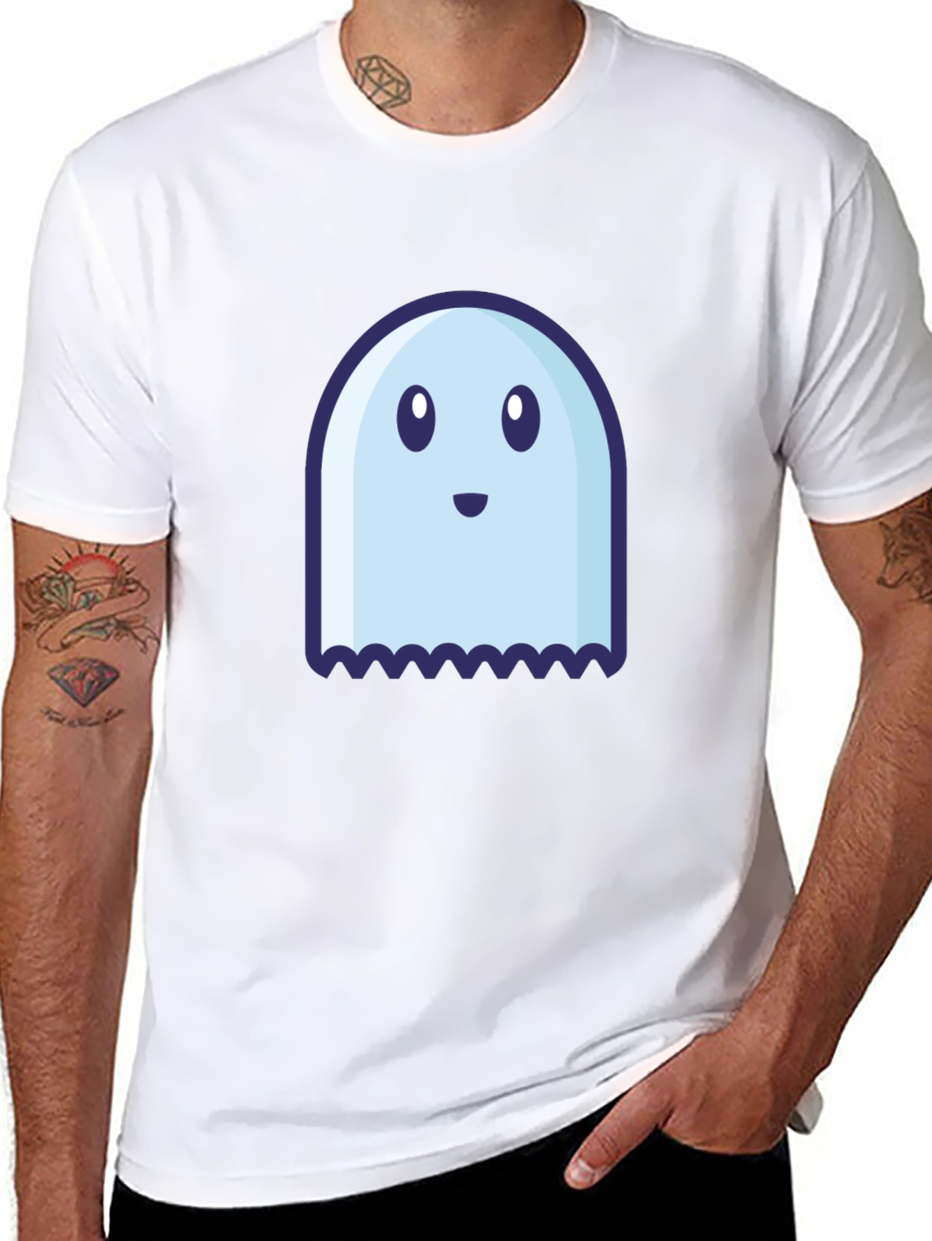 Cute Ghost Graphic Tee - Black Cotton Blend Shirt