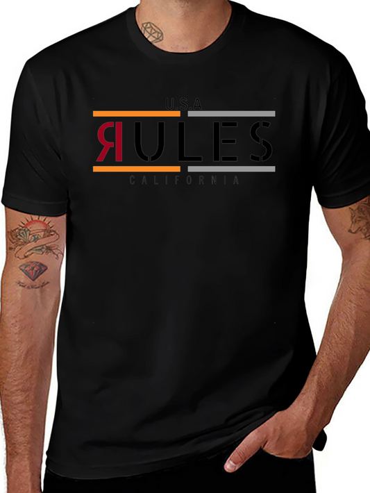 USA California Rules Graphic Tee - Modern Black T-Shirt