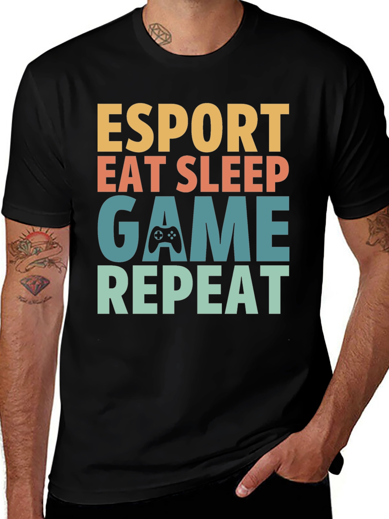 Esport Eat Sleep Game Repeat Graphic Tee