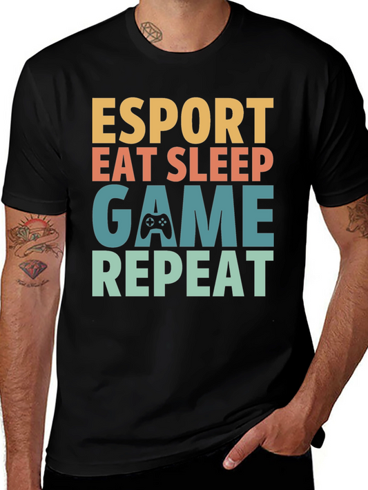 Esport Eat Sleep Game Repeat Graphic Tee