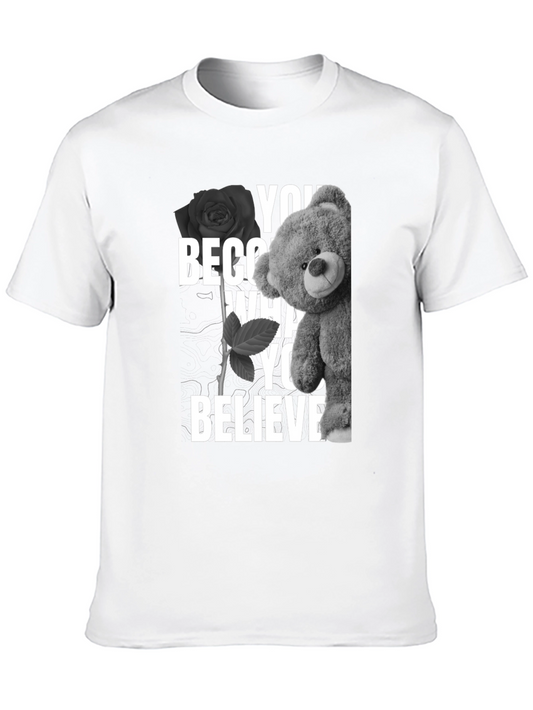 Believe Teddy Bear Rose Graphic Tee