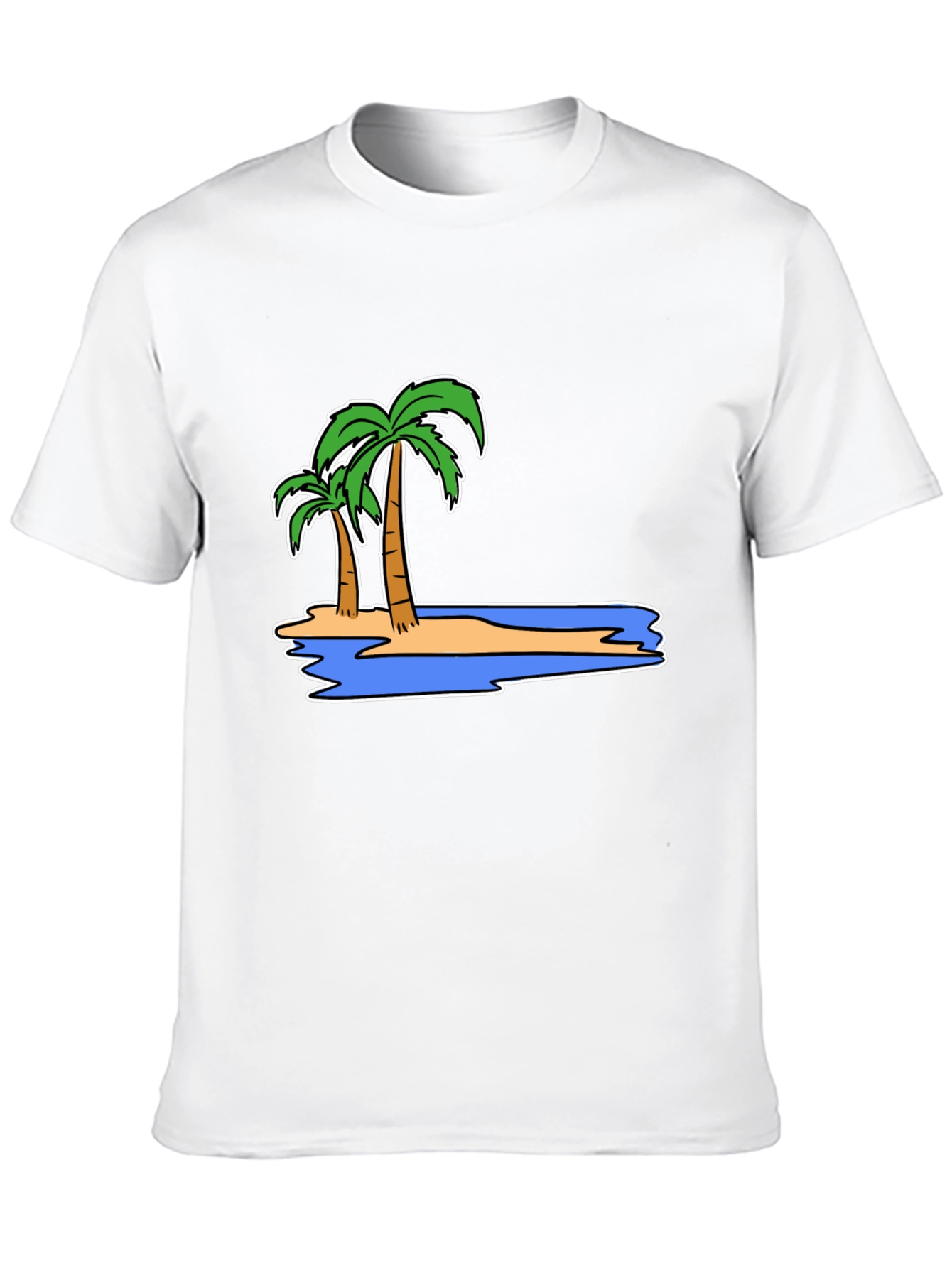 Island Palm Tree Graphic Tee - Black Cotton T-Shirt