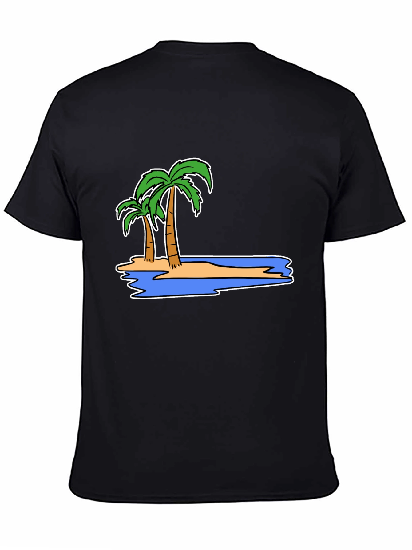 Island Palm Tree Graphic Tee - Black Cotton T-Shirt