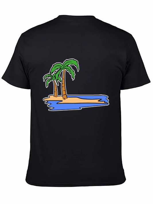 Island Palm Tree Graphic Tee - Black Cotton T-Shirt