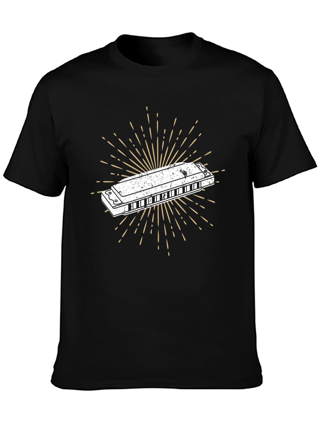 Harmonica Burst Graphic Tee - Black Cotton Casual