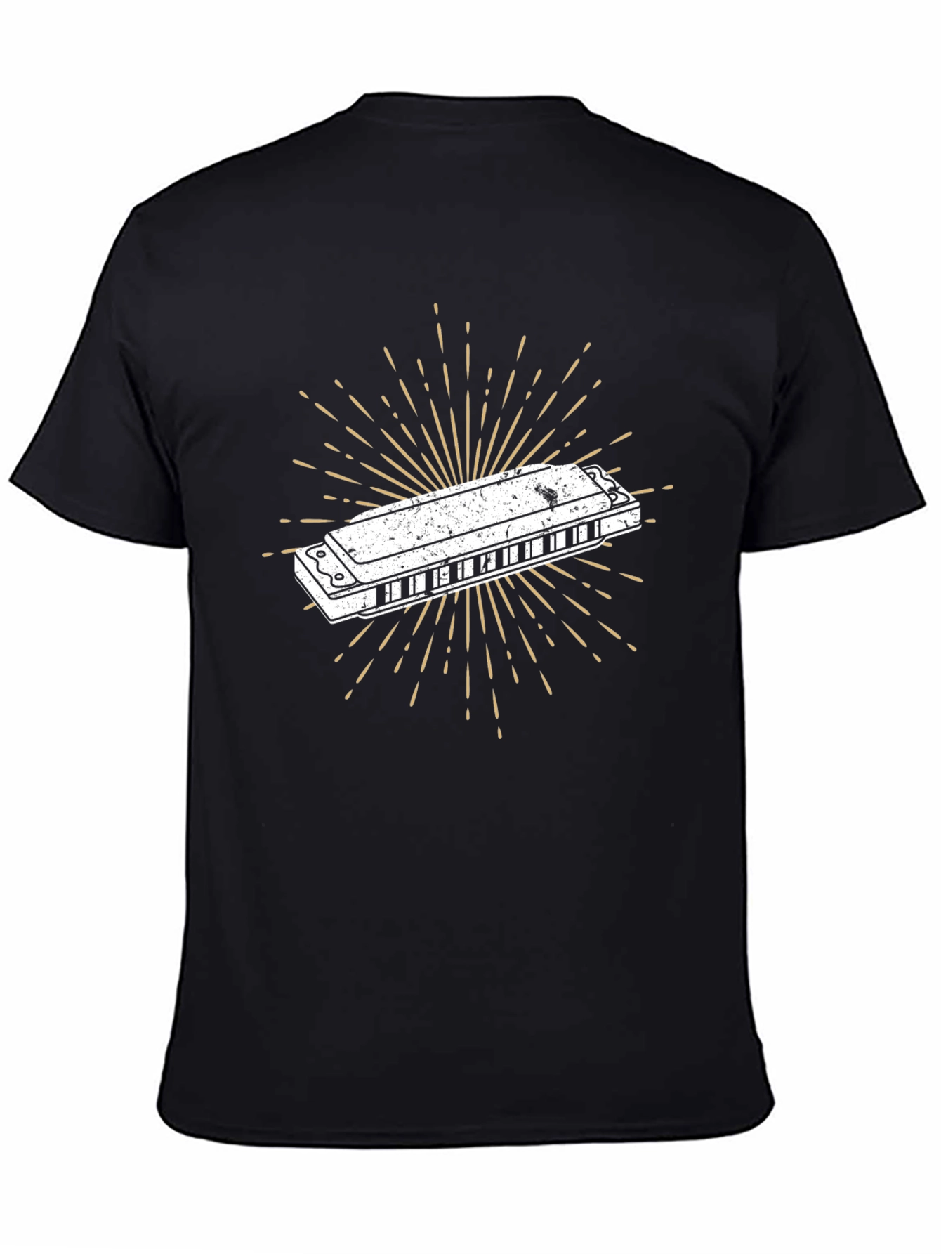 Harmonica Burst Graphic Tee - Black Cotton Casual