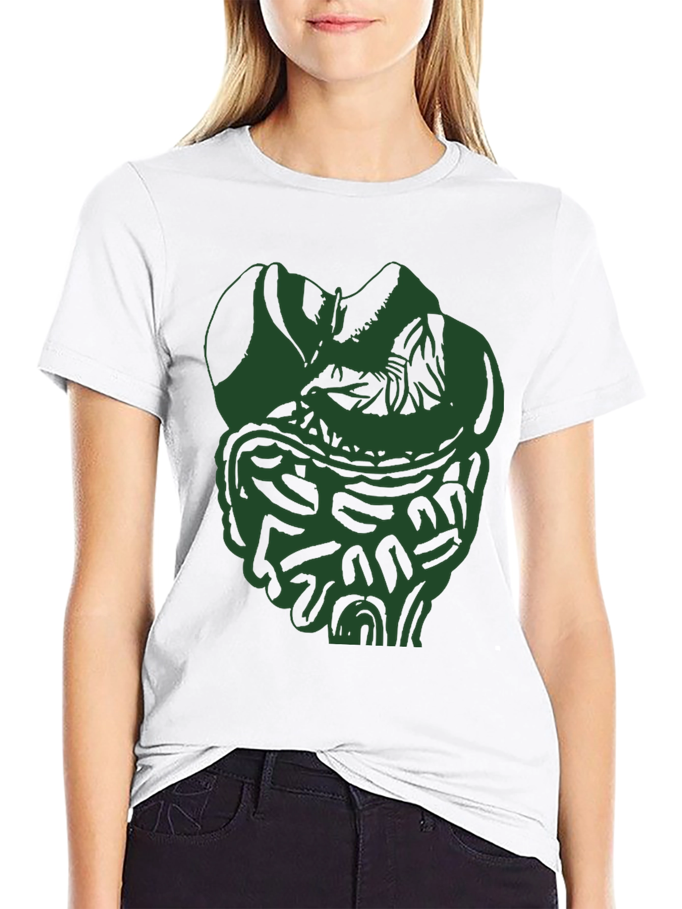 Unique Green Intestine Graphic Black T-Shirt