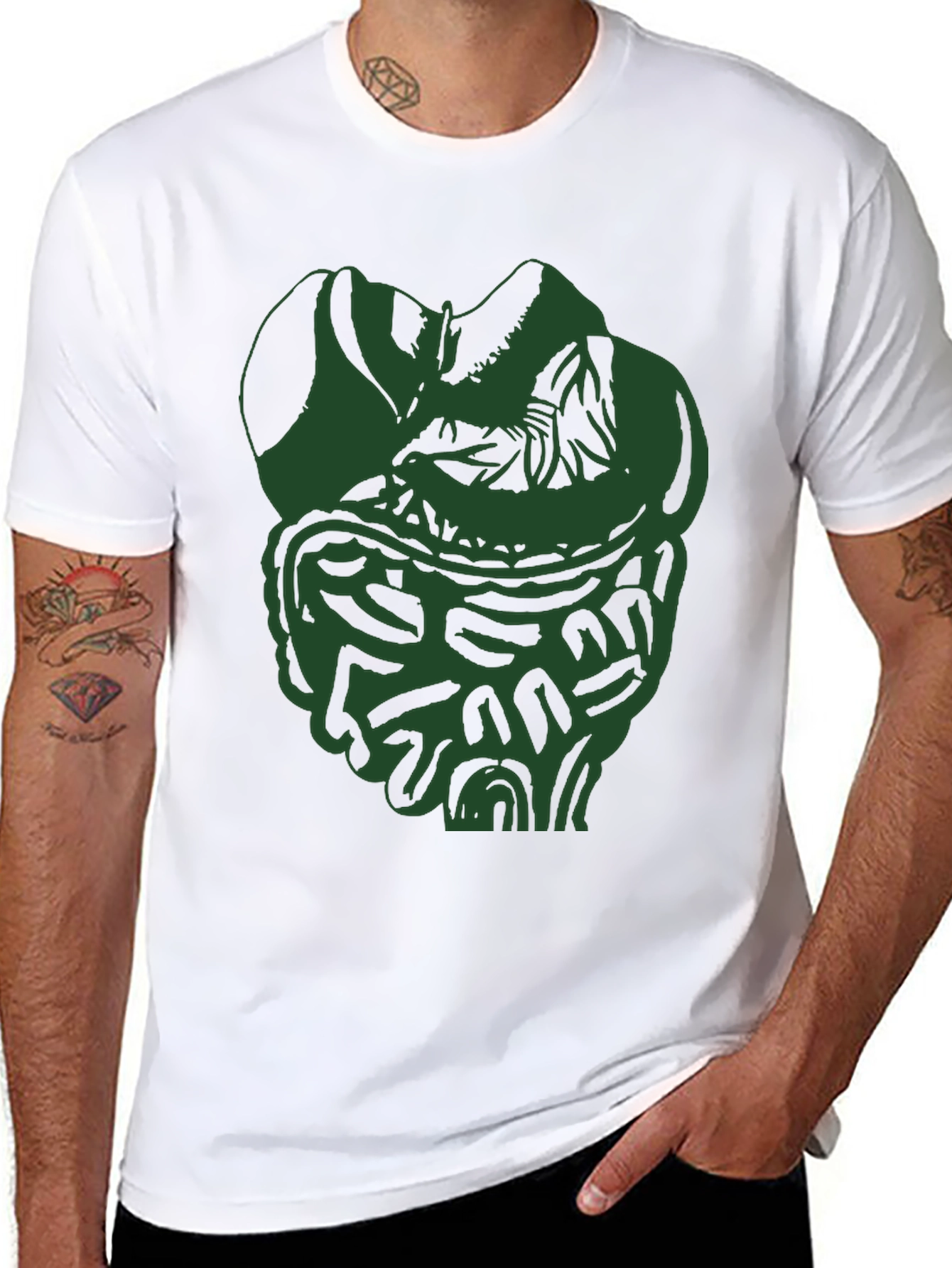 Unique Green Intestine Graphic Black T-Shirt