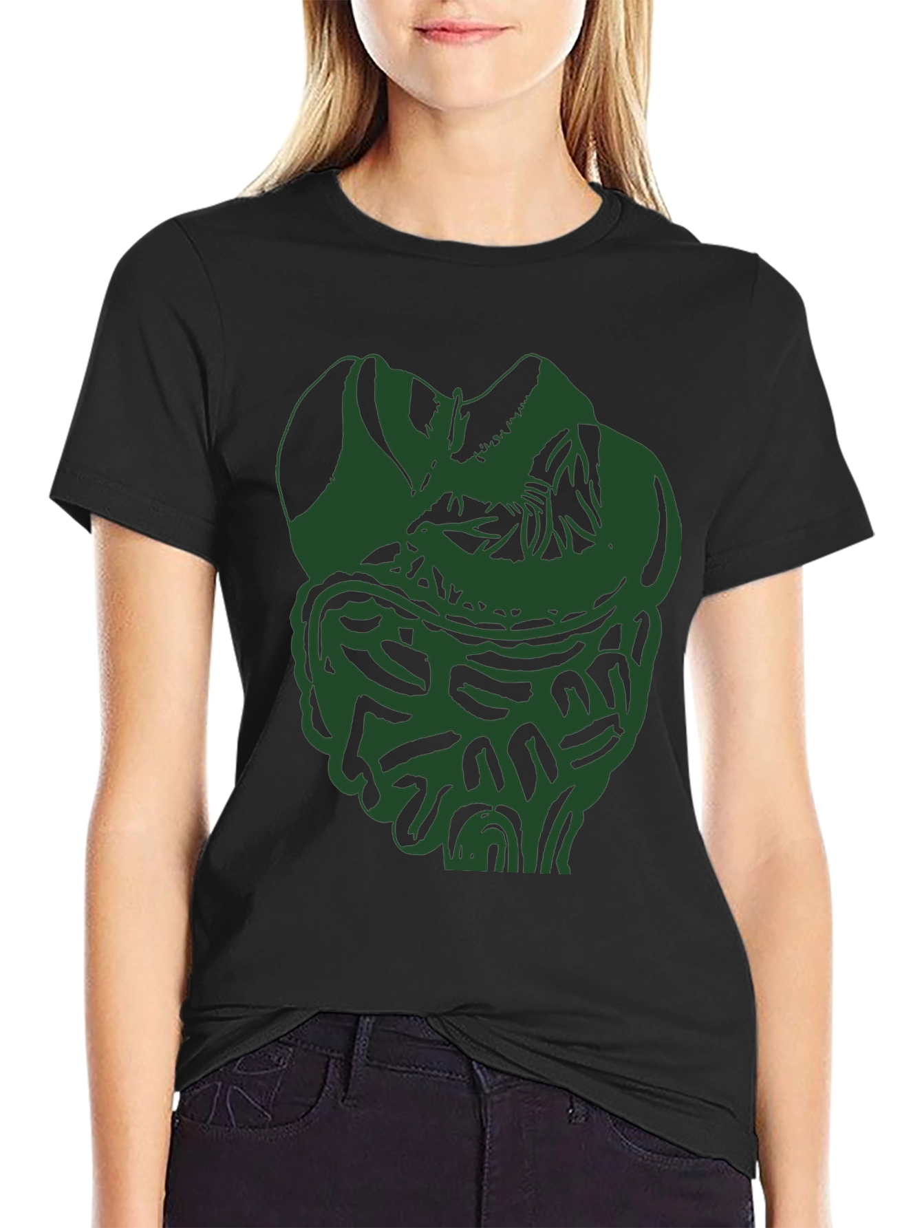 Unique Green Intestine Graphic Black T-Shirt