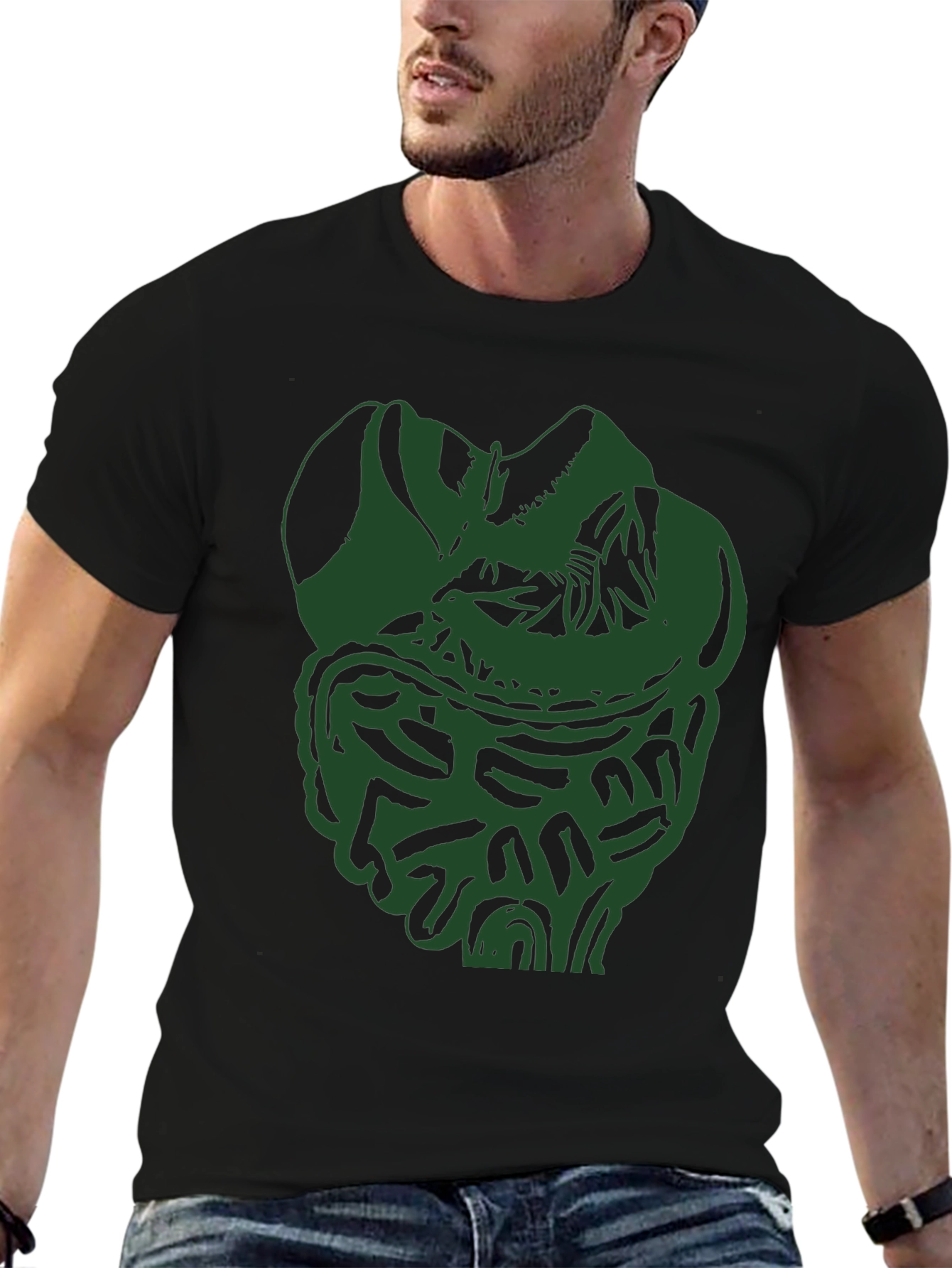 Unique Green Intestine Graphic Black T-Shirt