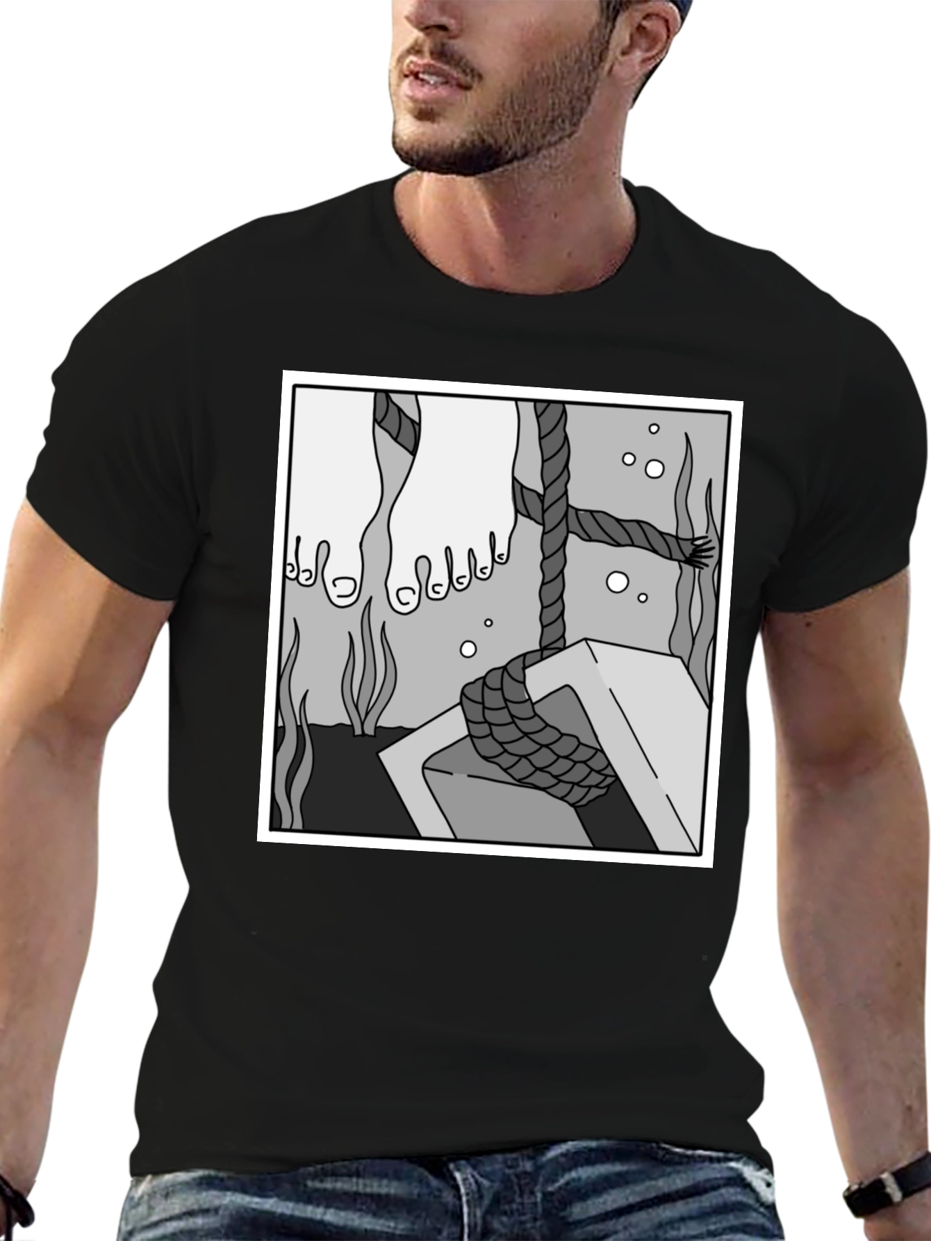 Underwater Scene Graphic Tee - Black