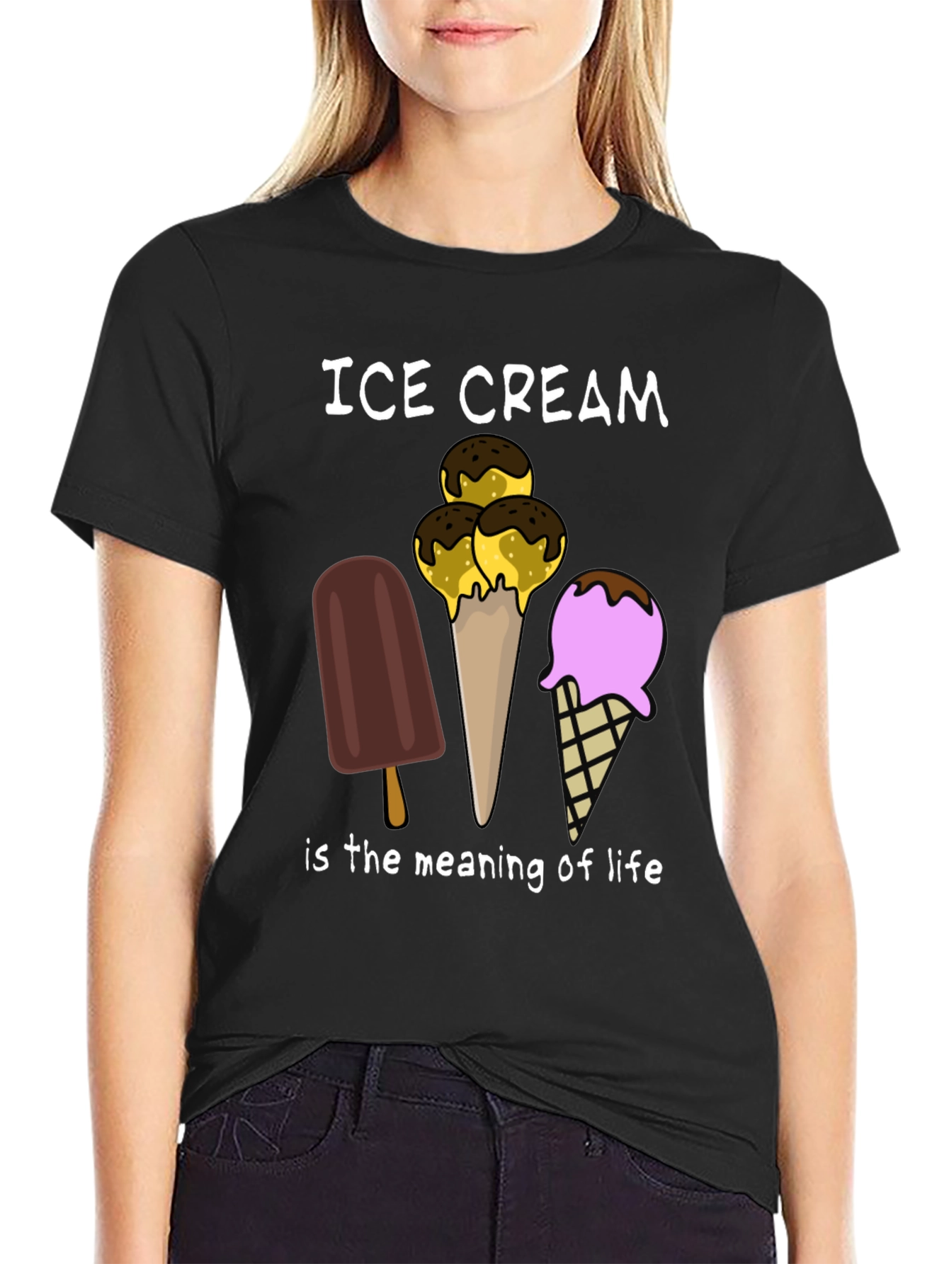 Ice Cream is the Meaning of Life Black T-Shirt