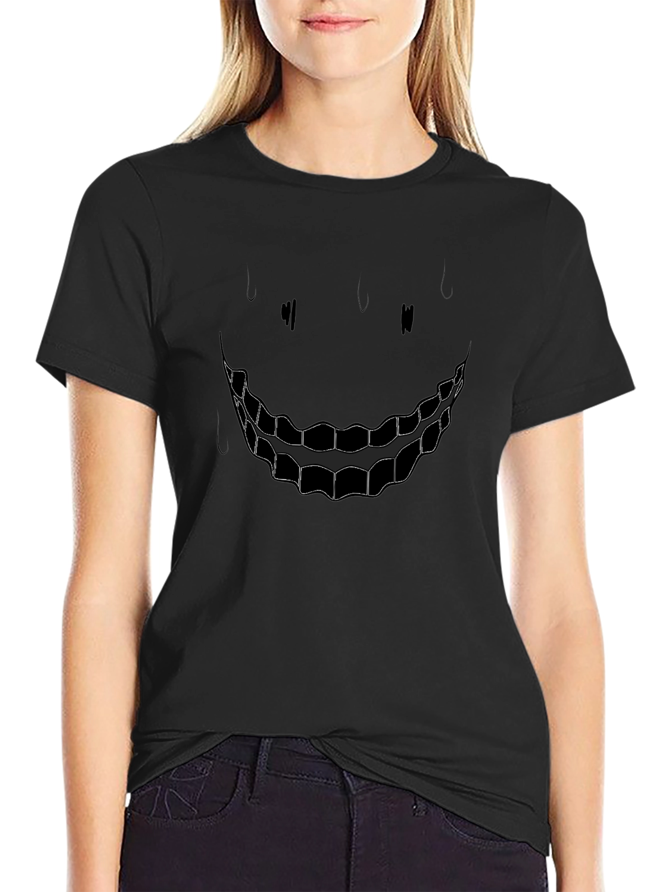 Creepy Smile Graphic Black T-Shirt