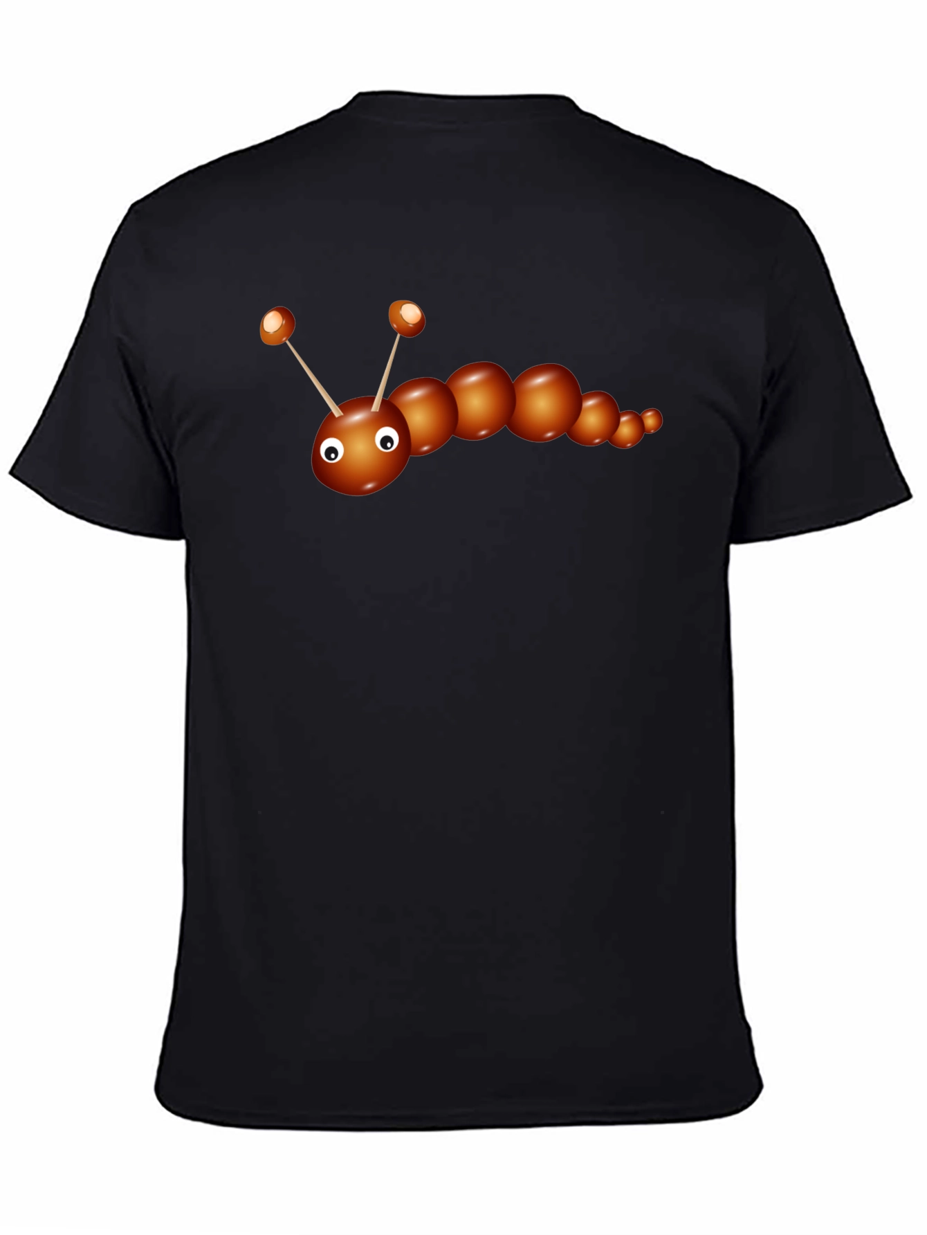 Cartoon Caterpillar Graphic Tee - Black Cotton T-Shirt