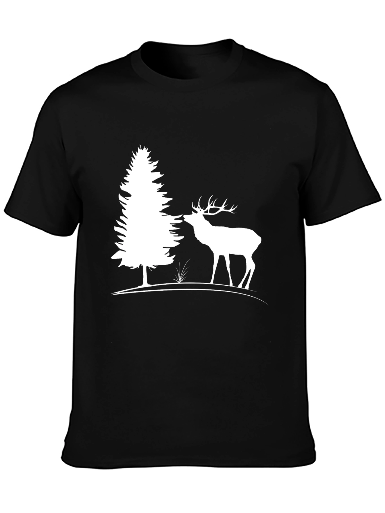 Black Deer & Pine Tree Graphic T-Shirt