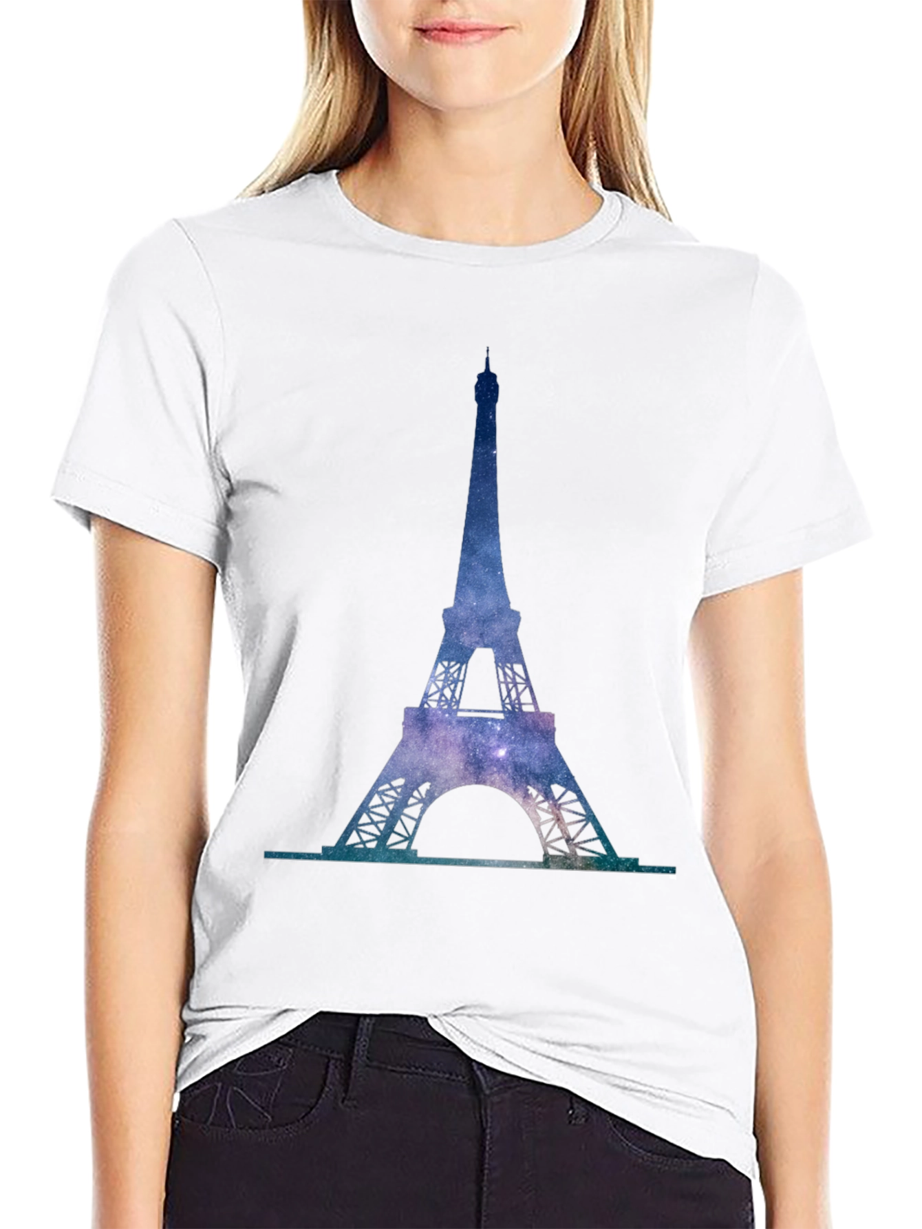 Eiffel Tower Galaxy Print T-Shirt