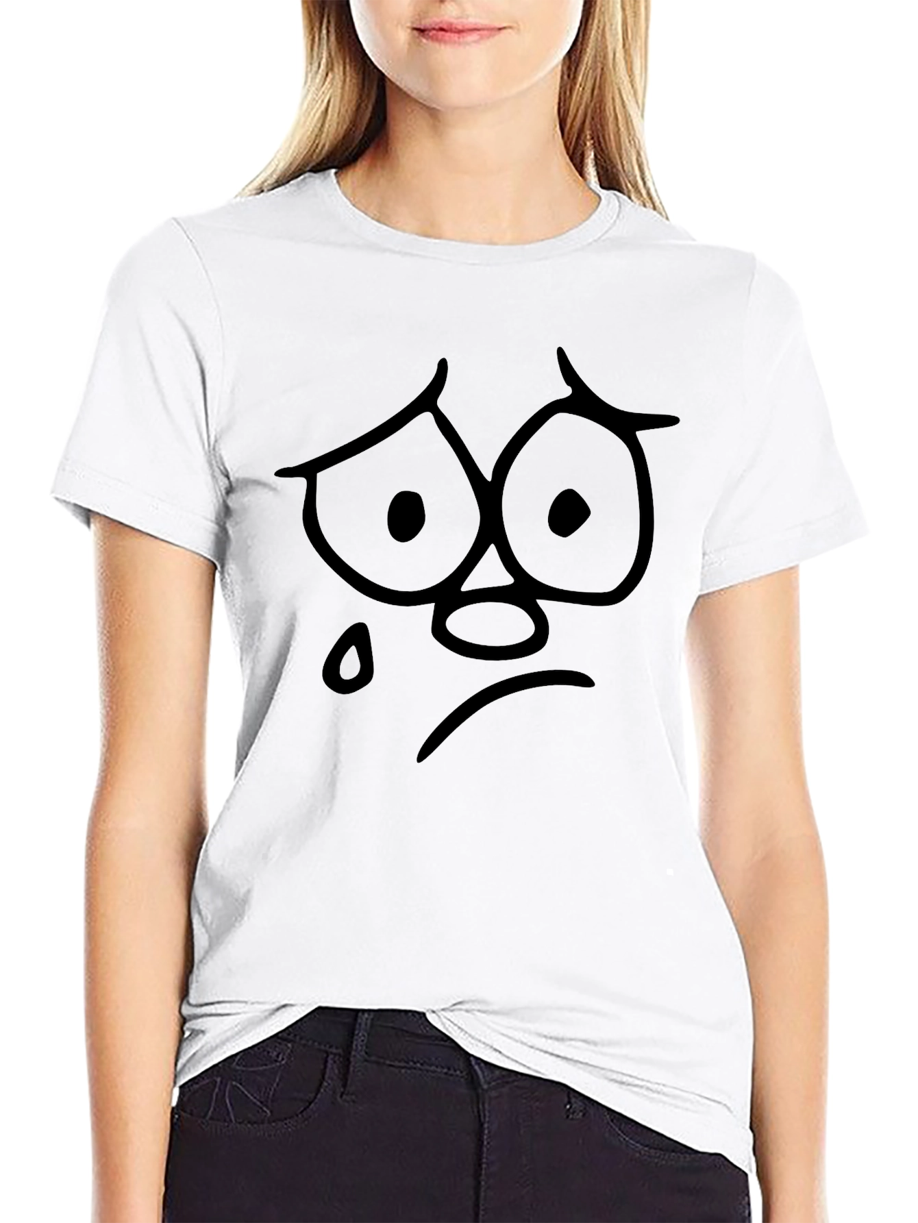 Sad Face Graphic Tee - Black Casual T-Shirt