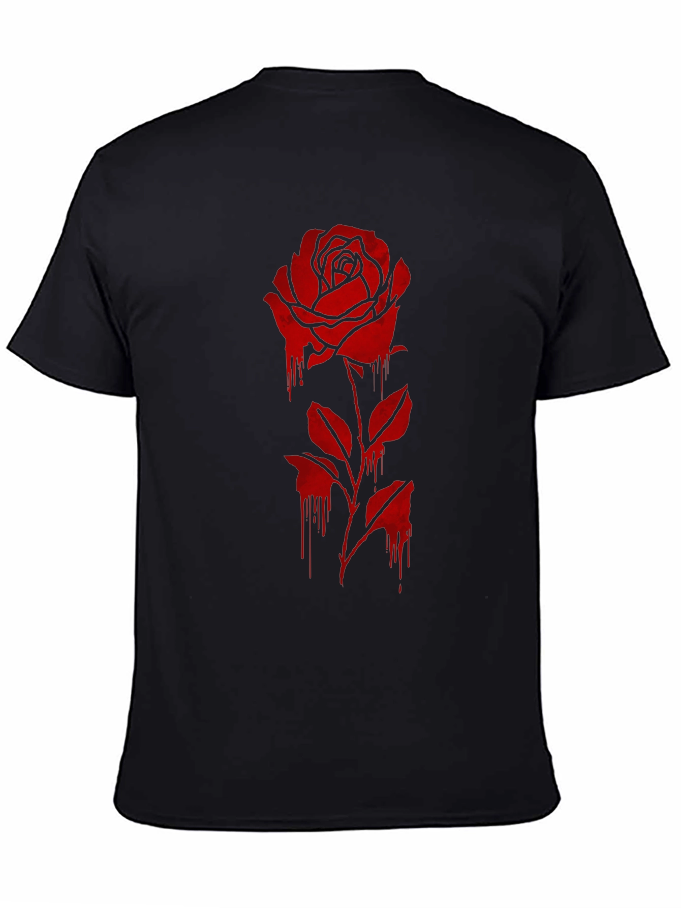 Mens Black T-Shirt with Dripping Rose Graphic