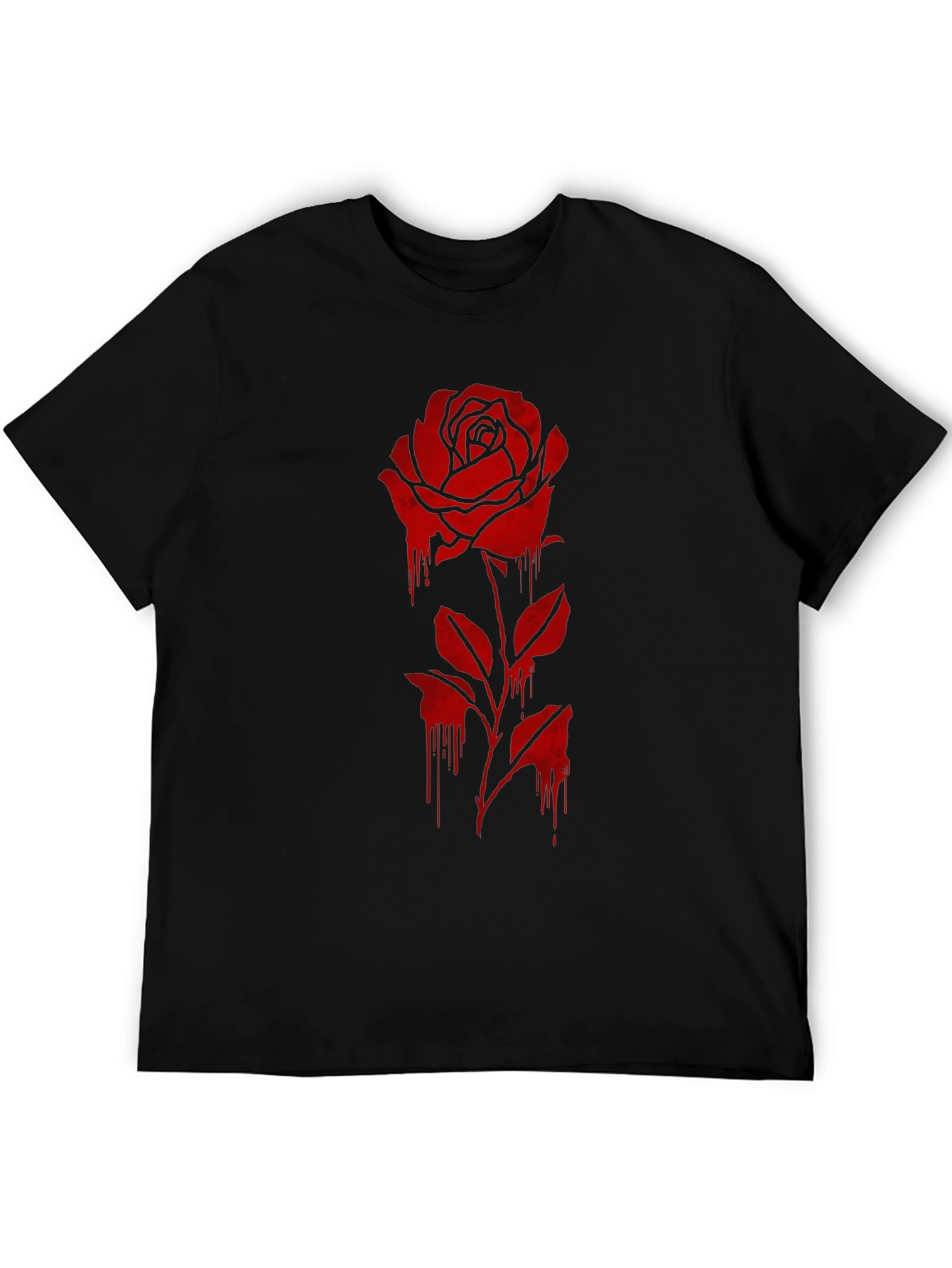 Mens Black T-Shirt with Dripping Rose Graphic