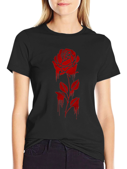 Mens Black T-Shirt with Dripping Rose Graphic