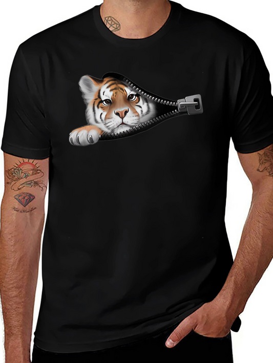 Tiger Peeking Out Zipper Graphic T-Shirt