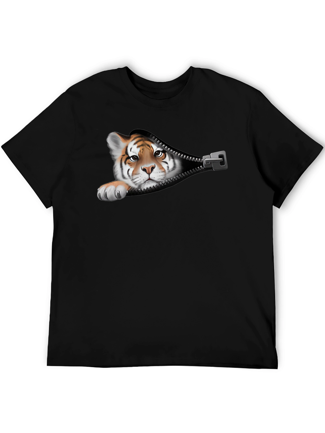 Tiger Peeking Out Zipper Graphic T-Shirt