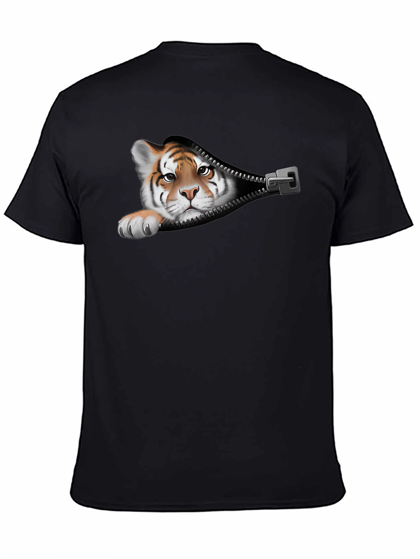 Tiger Peeking Out Zipper Graphic T-Shirt
