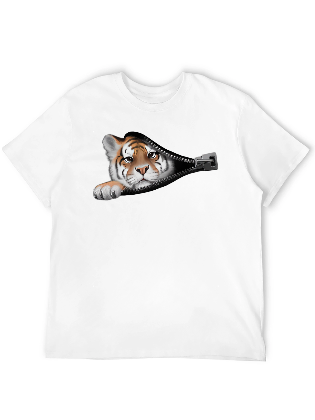 Tiger Peeking Out Zipper Graphic T-Shirt