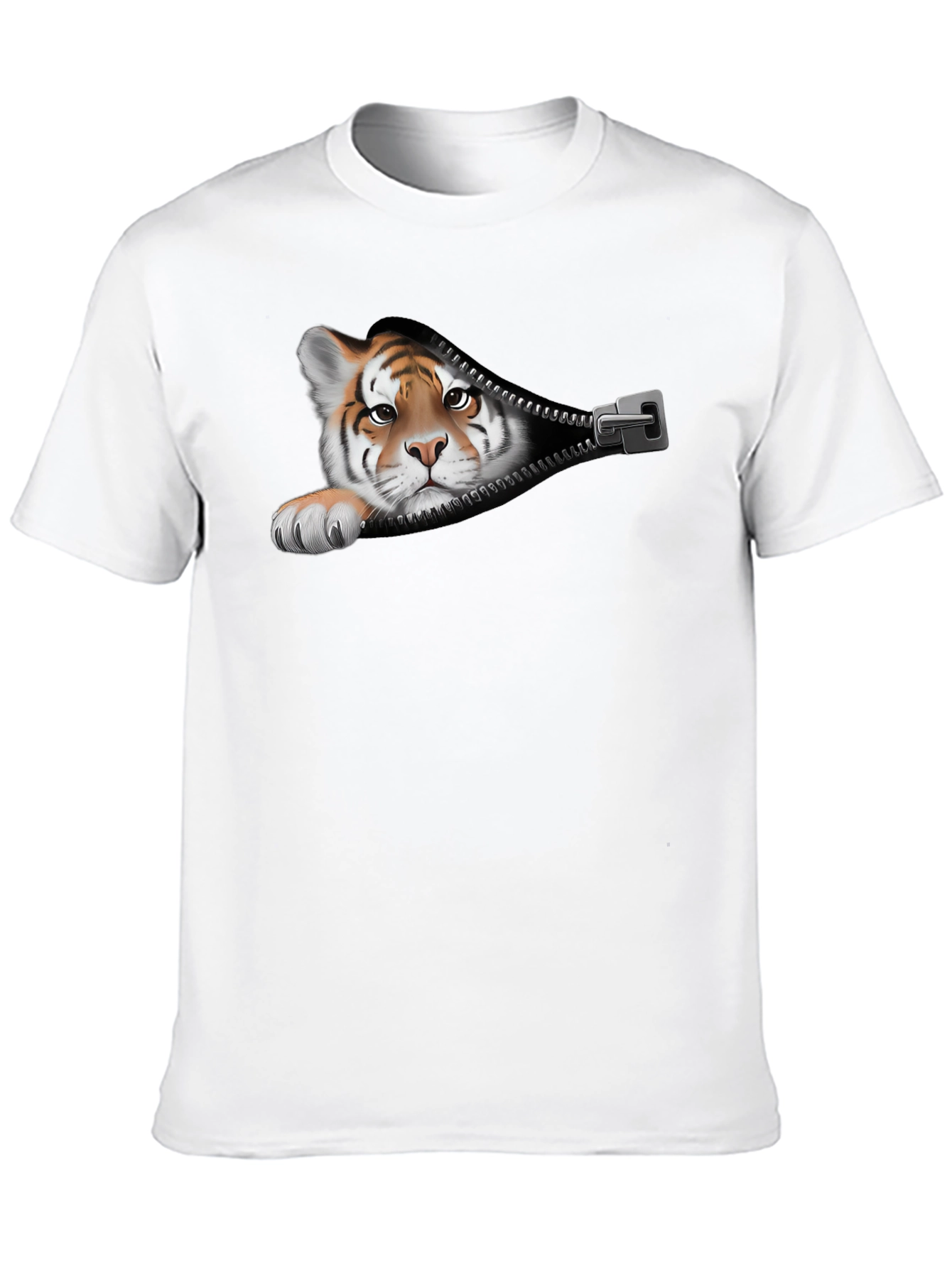 Tiger Peeking Out Zipper Graphic T-Shirt