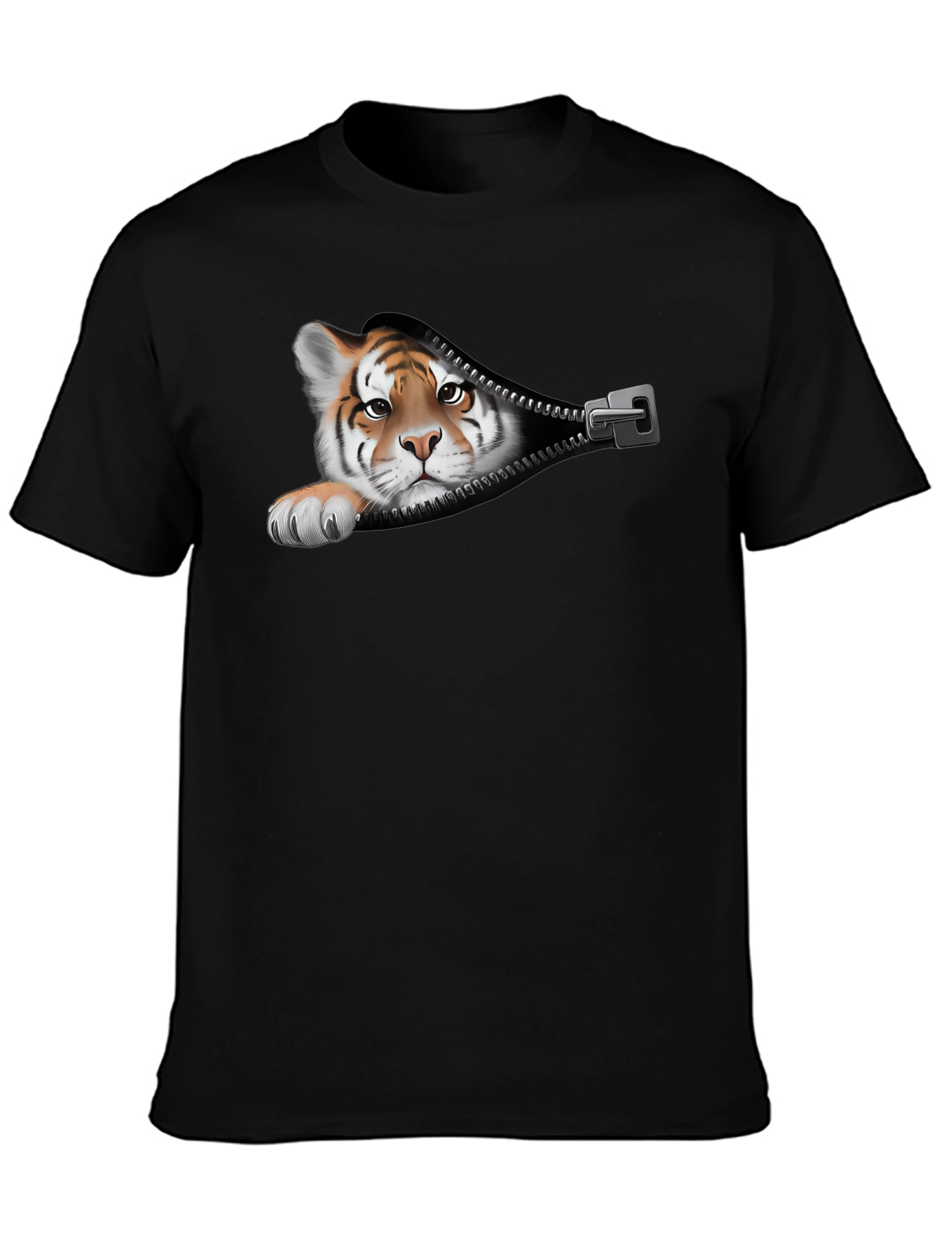 Tiger Peeking Out Zipper Graphic T-Shirt