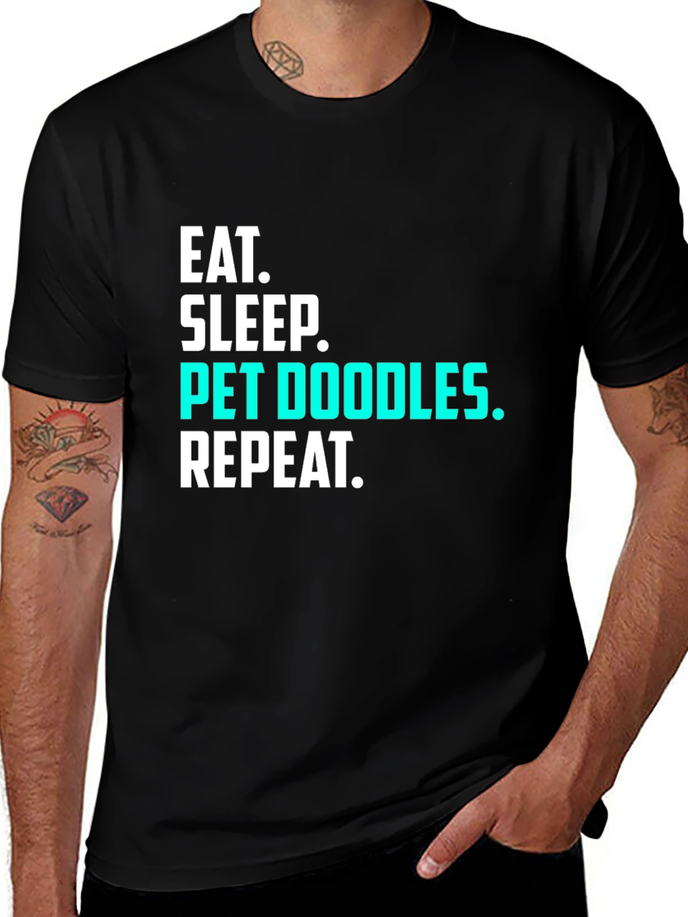 Eat Sleep Pet Doodles Repeat Black T-Shirt