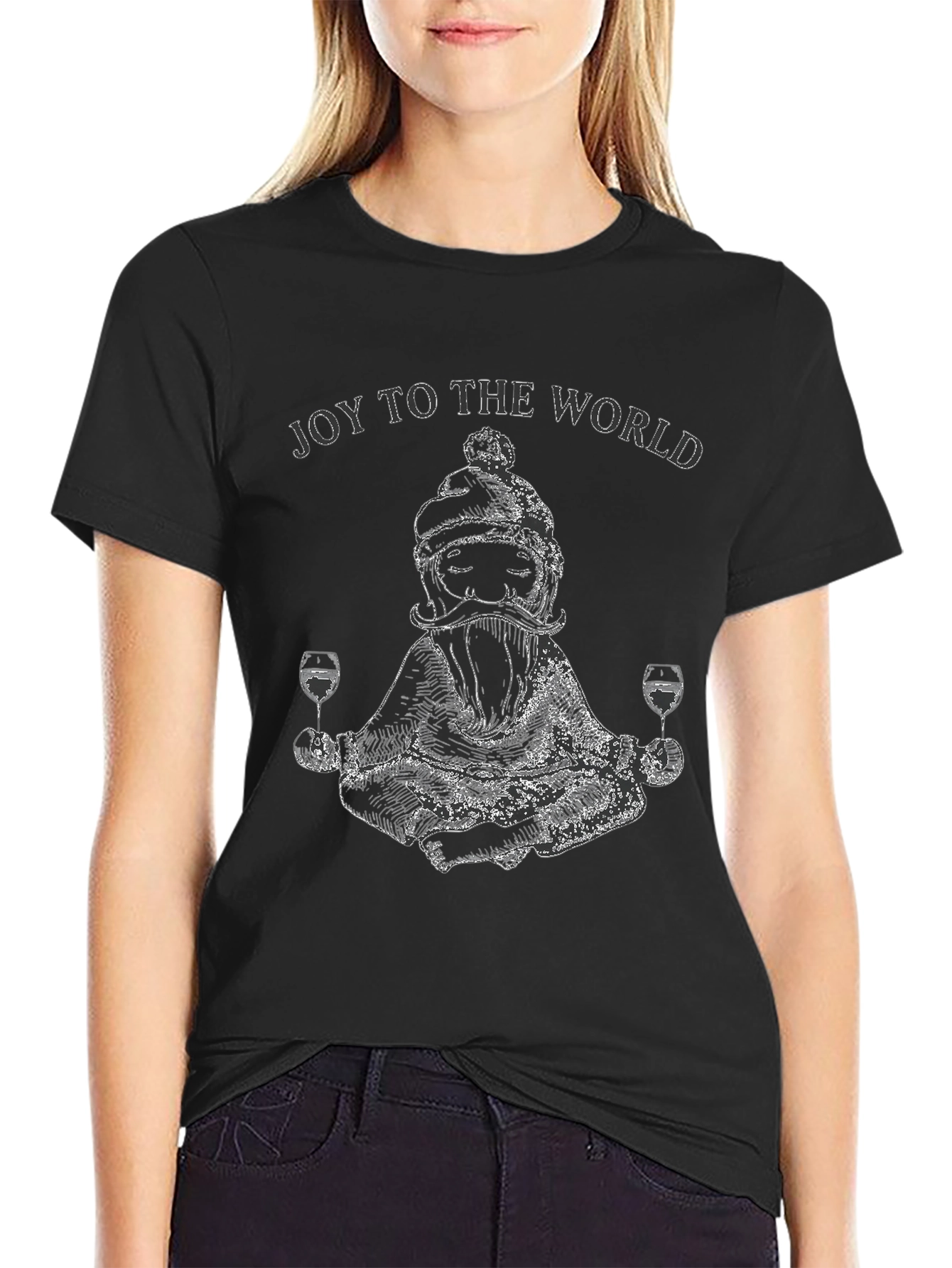 Joy To The World Santa Wine Meditation T-Shirt
