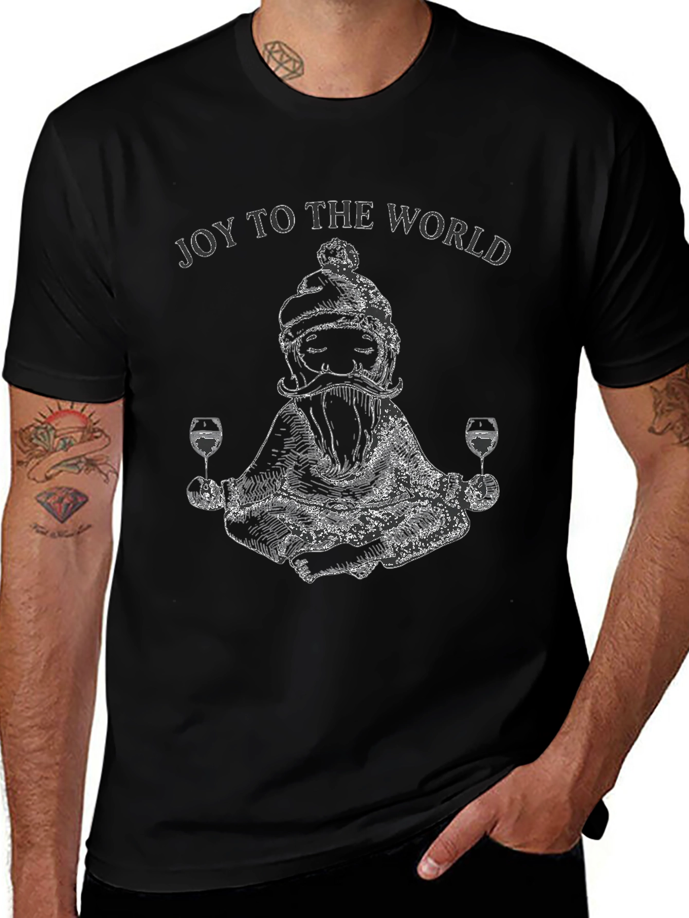 Joy To The World Santa Wine Meditation T-Shirt