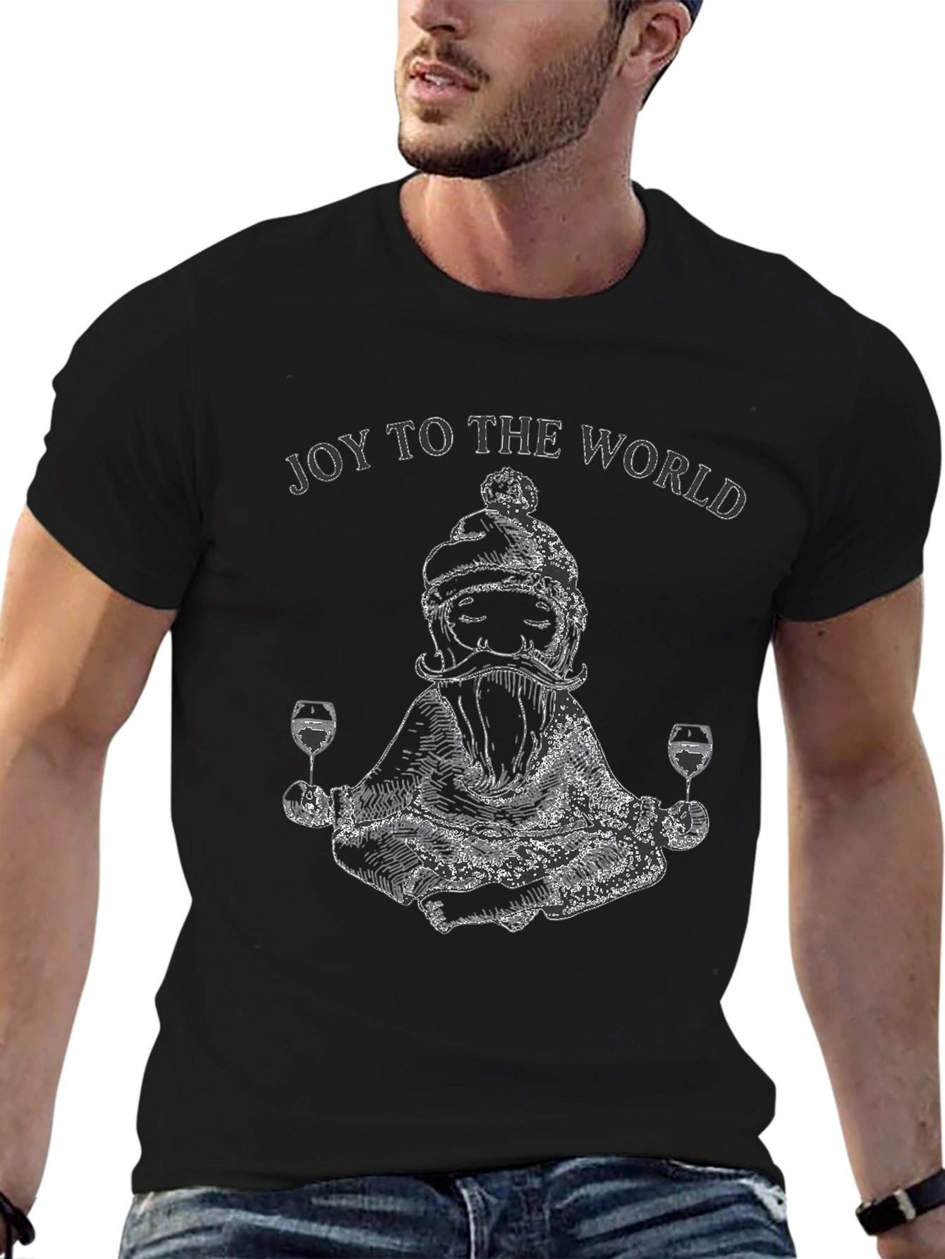 Joy To The World Santa Wine Meditation T-Shirt
