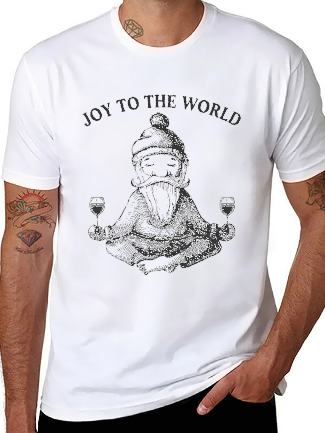 Joy To The World Santa Wine Meditation T-Shirt