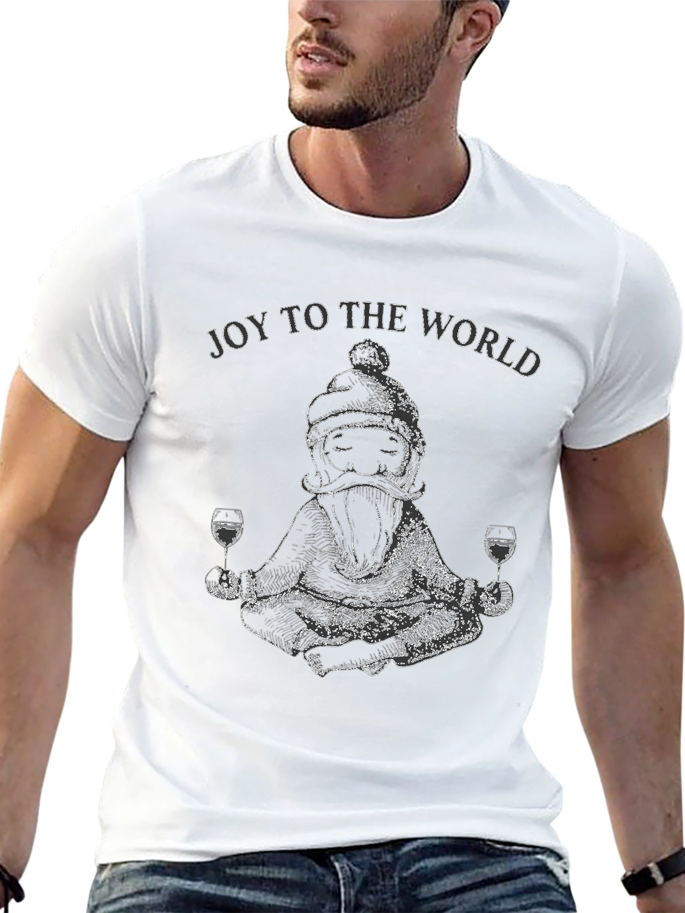 Joy To The World Santa Wine Meditation T-Shirt