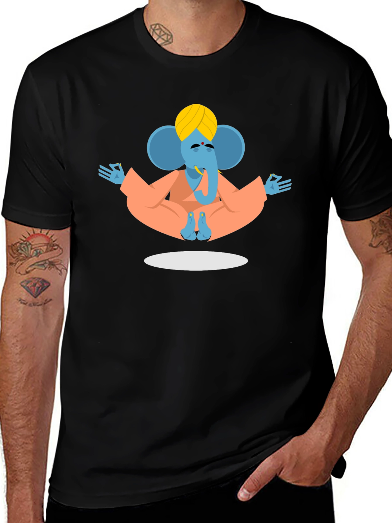 Meditating Ganesha Graphic Tee - Black Cotton Blend