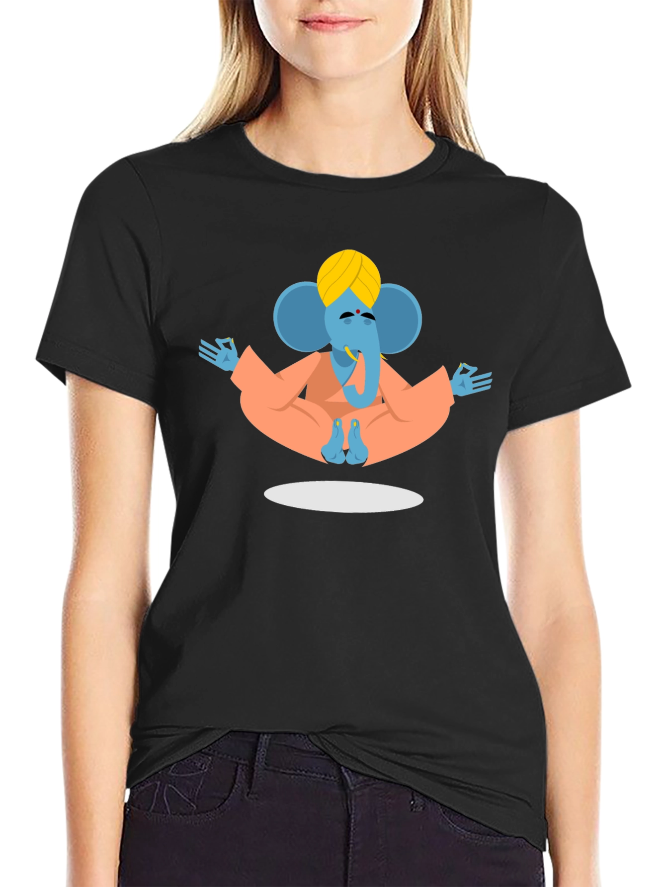 Meditating Ganesha Graphic Tee - Black Cotton Blend
