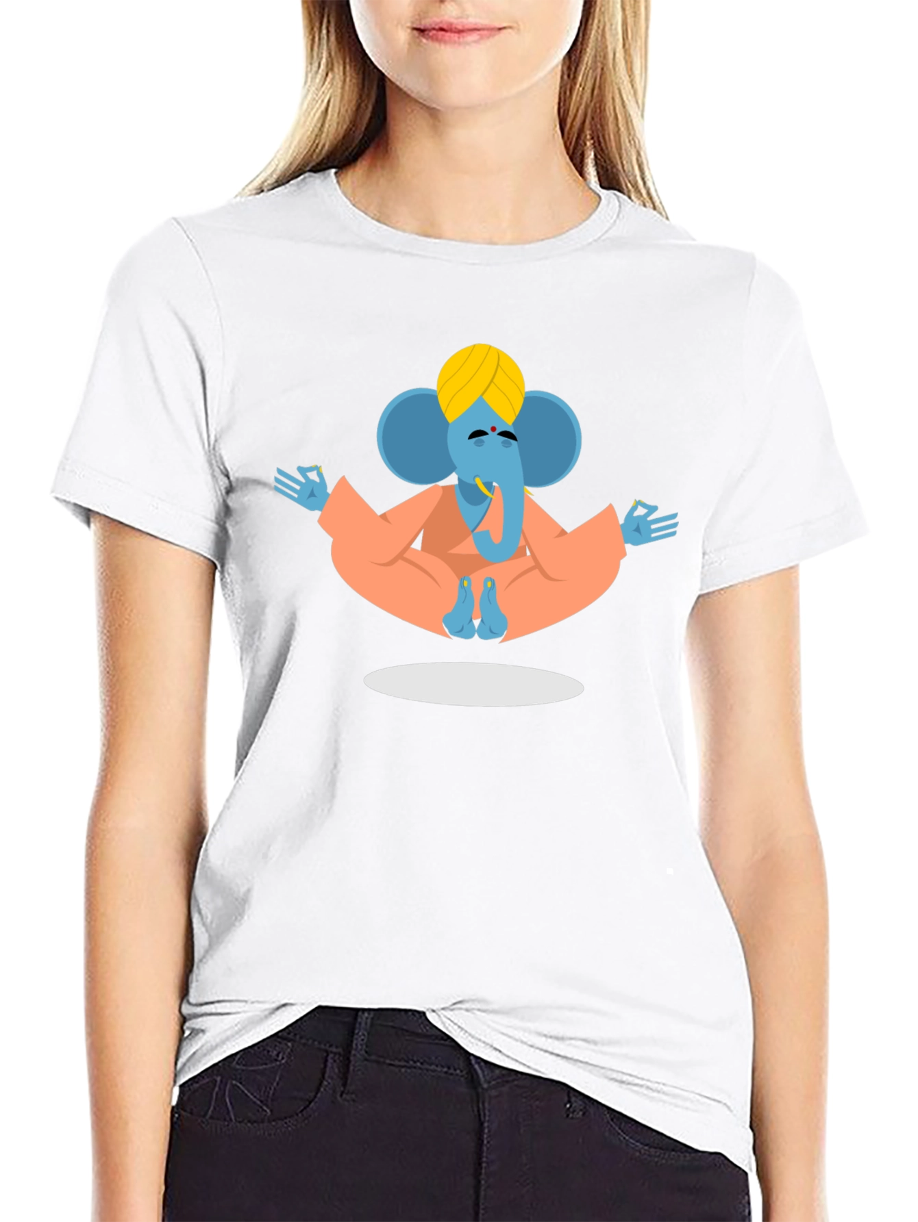 Meditating Ganesha Graphic Tee - Black Cotton Blend