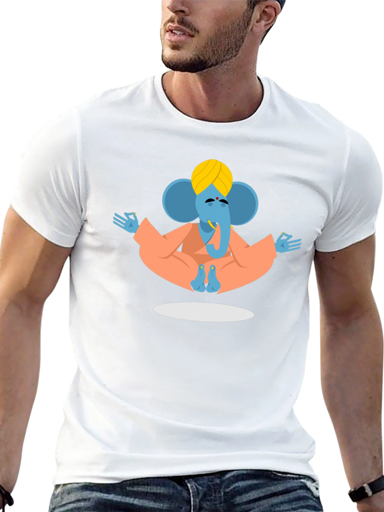 Meditating Ganesha Graphic Tee - Black Cotton Blend