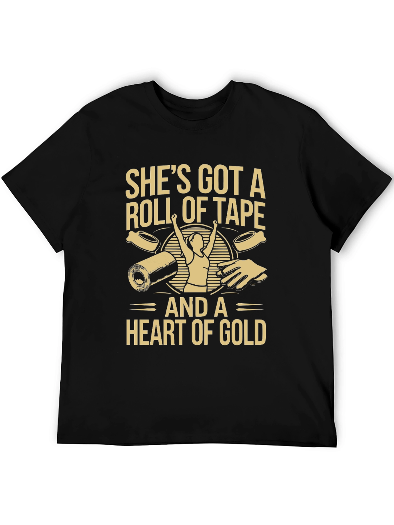 Roll of Tape and Heart of Gold Black T-Shirt