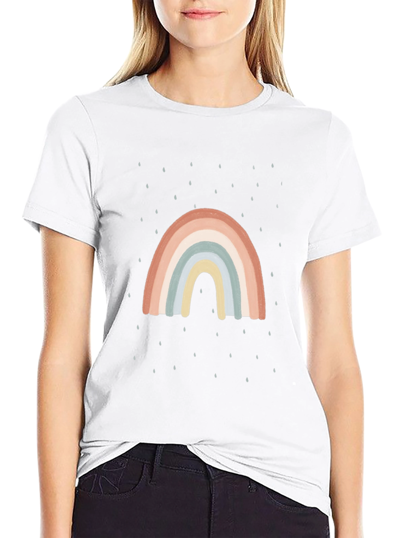 Retro Rainbow Rain Graphic Tee - Black Casual Shirt