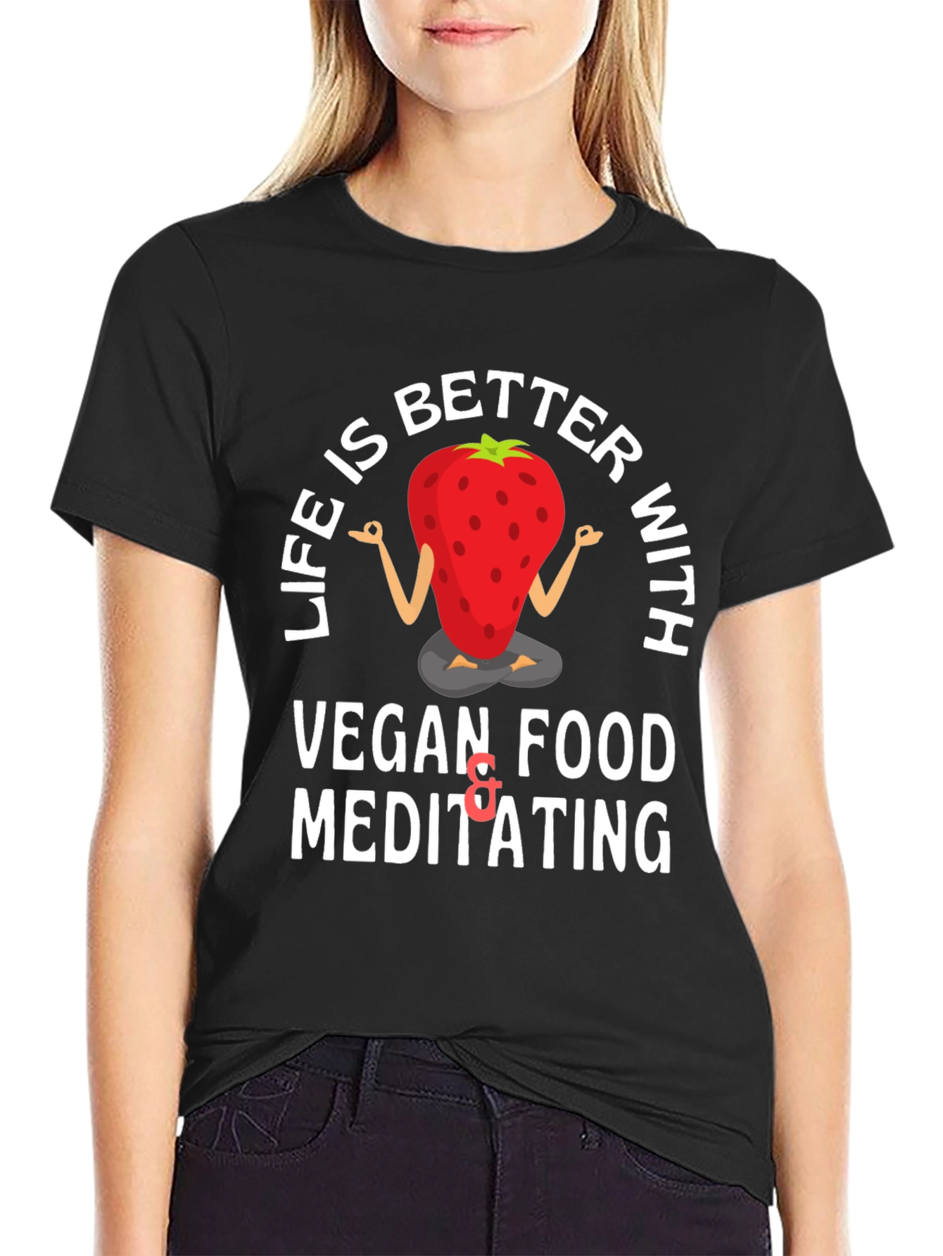 Vegan Strawberry Meditating T-Shirt