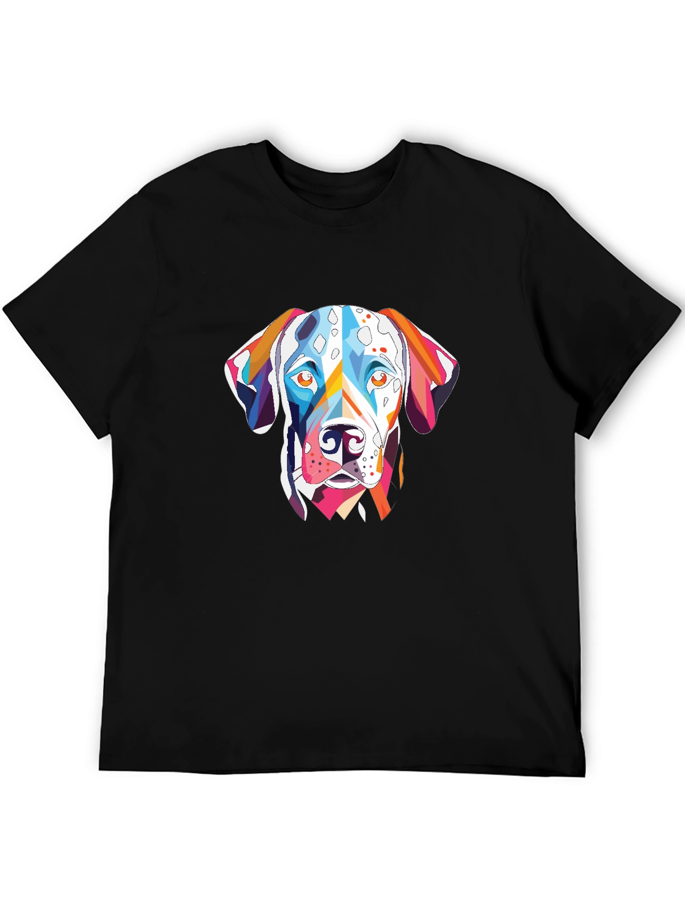Abstract Dalmatian Dog Graphic Tee - Black Cotton T-Shirt