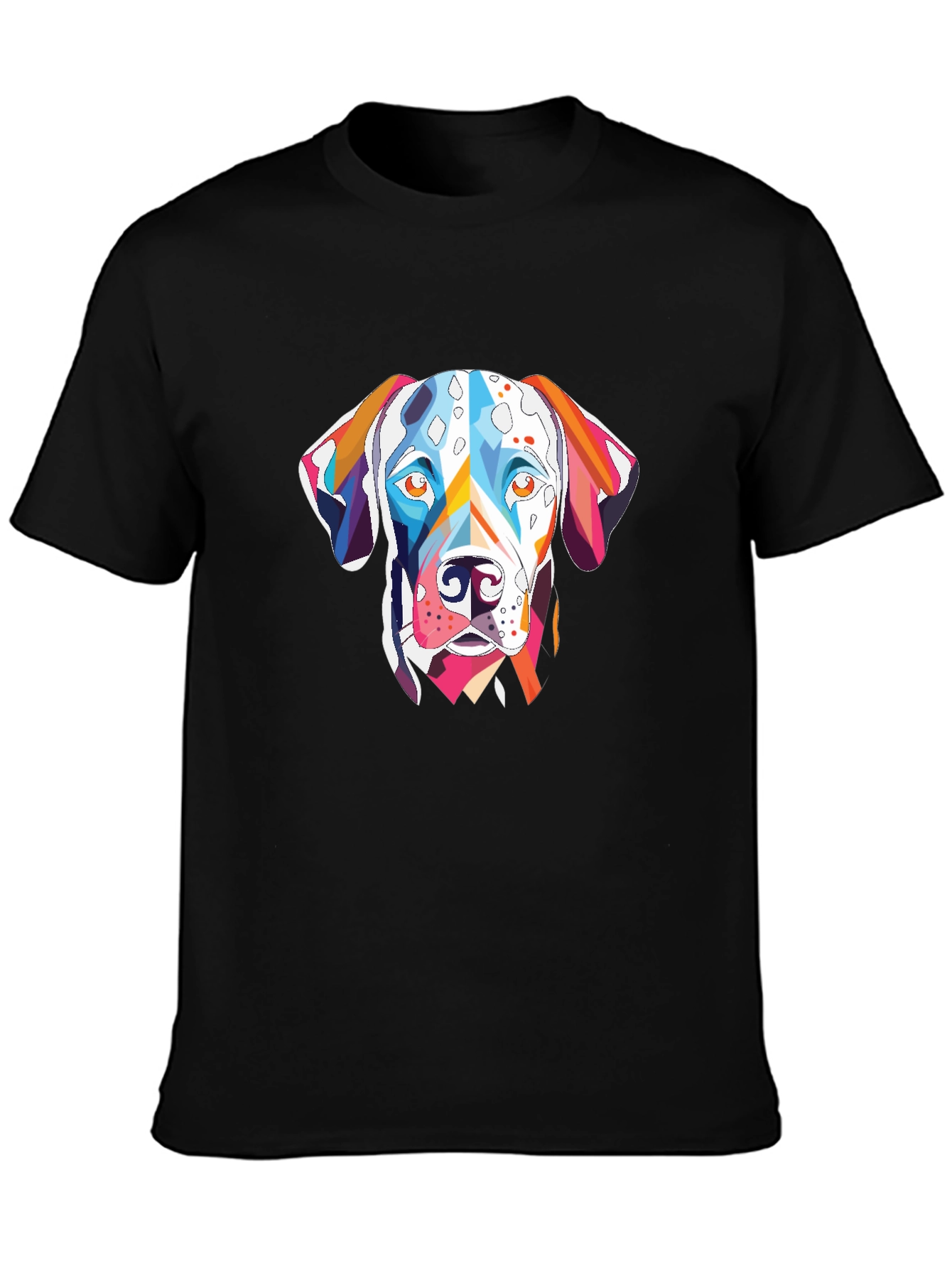 Abstract Dalmatian Dog Graphic Tee - Black Cotton T-Shirt