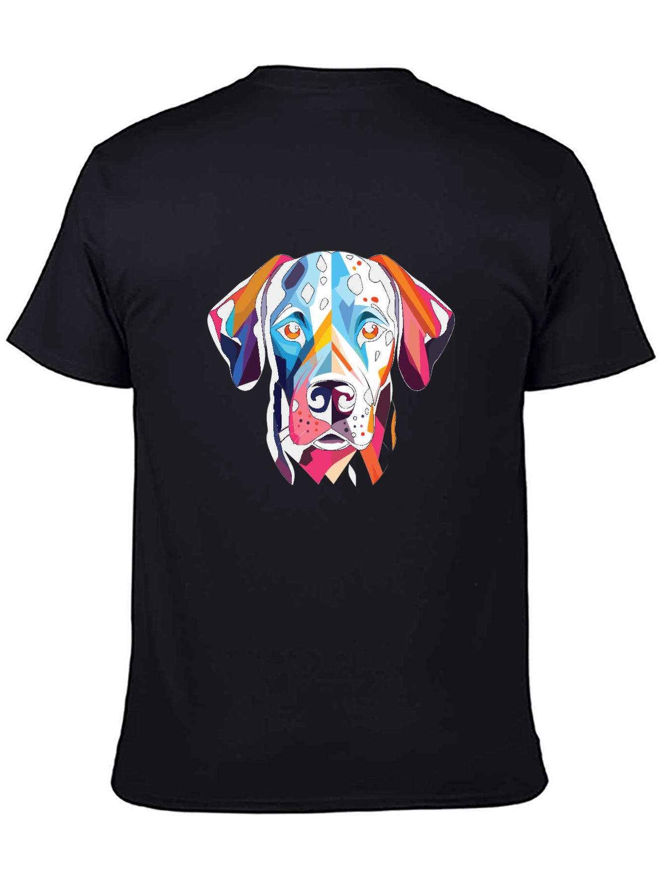 Abstract Dalmatian Dog Graphic Tee - Black Cotton T-Shirt