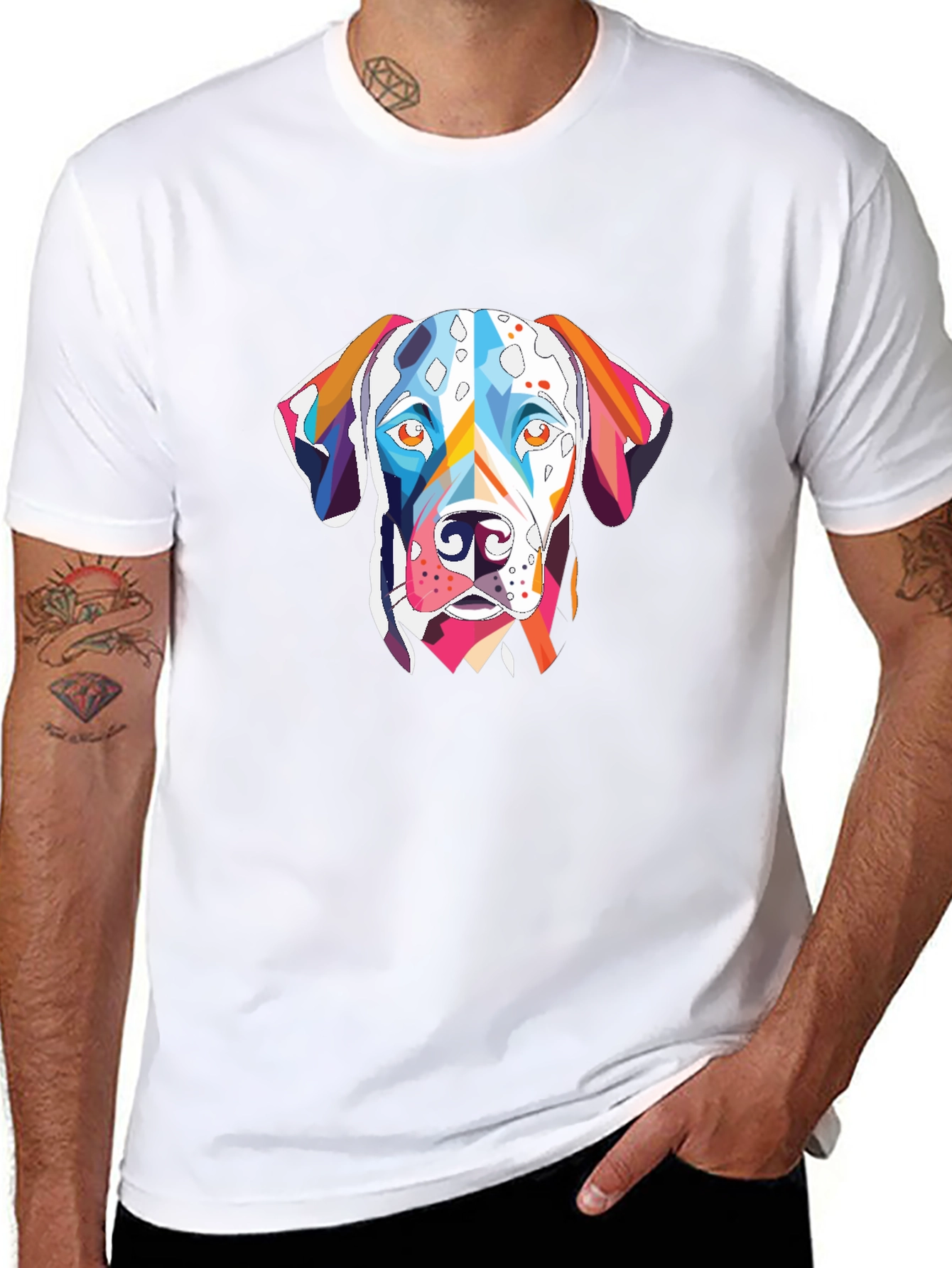 Abstract Dalmatian Dog Graphic Tee - Black Cotton T-Shirt