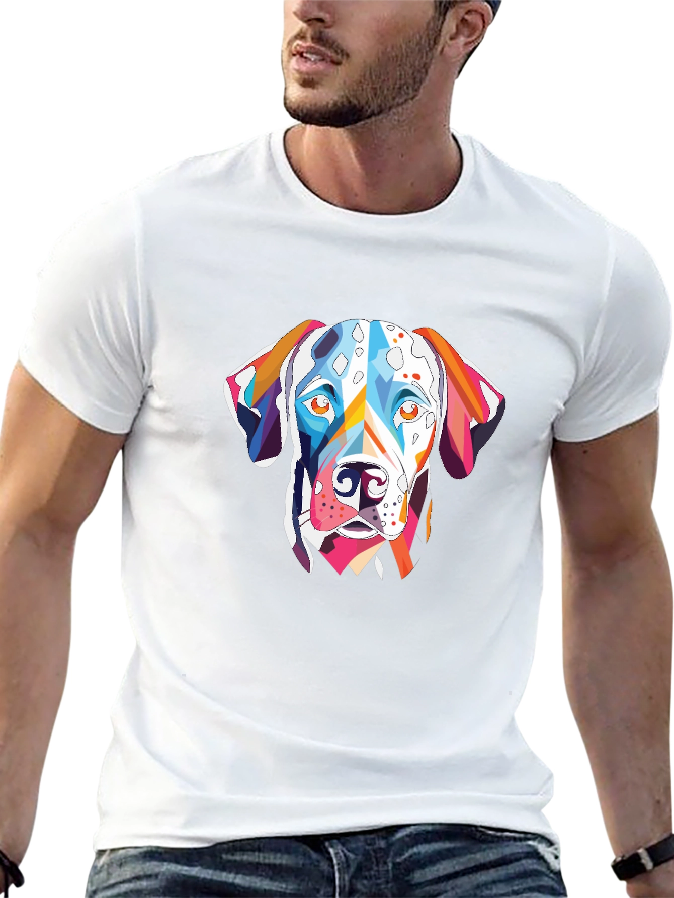 Abstract Dalmatian Dog Graphic Tee - Black Cotton T-Shirt