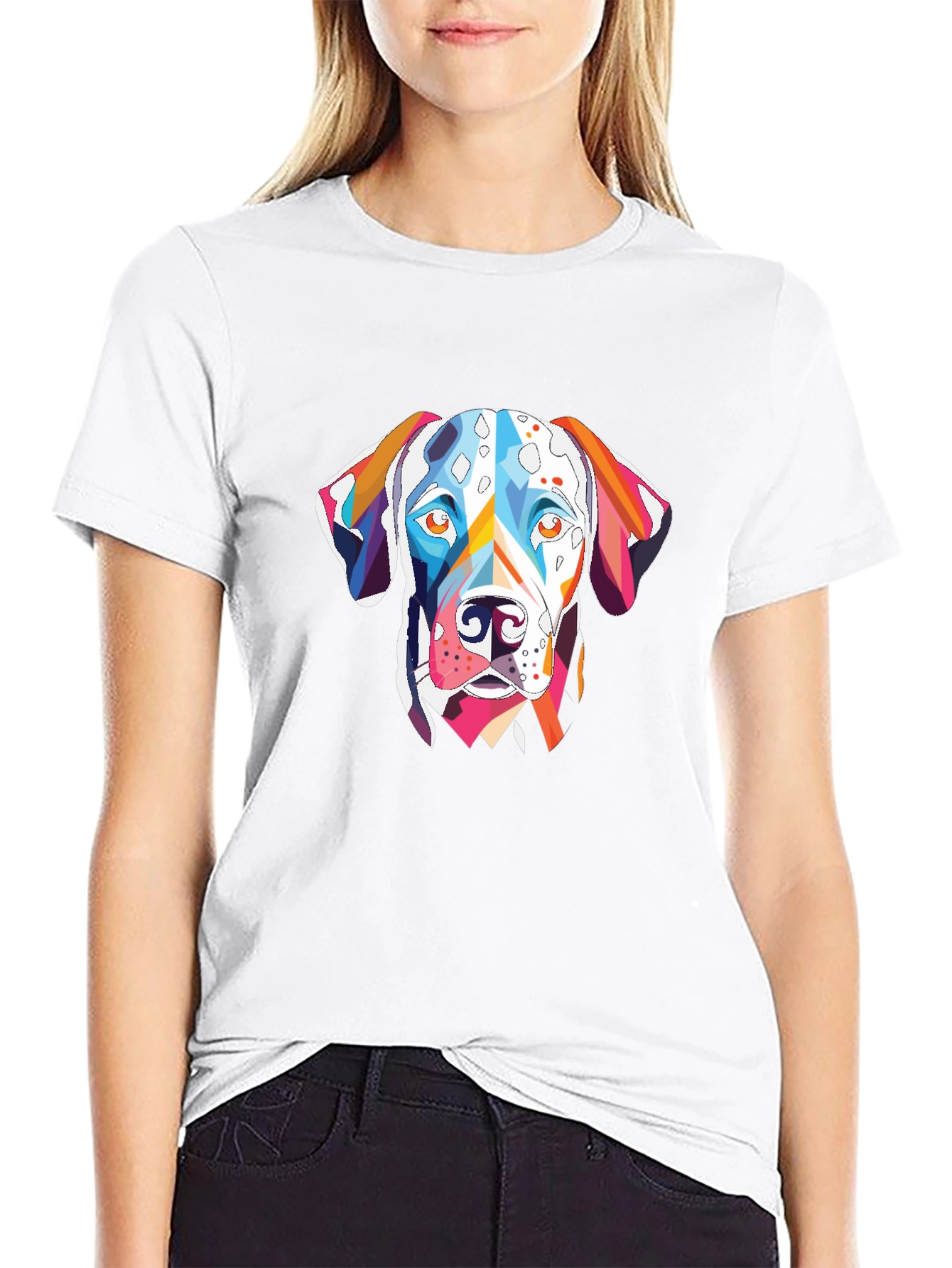 Abstract Dalmatian Dog Graphic Tee - Black Cotton T-Shirt