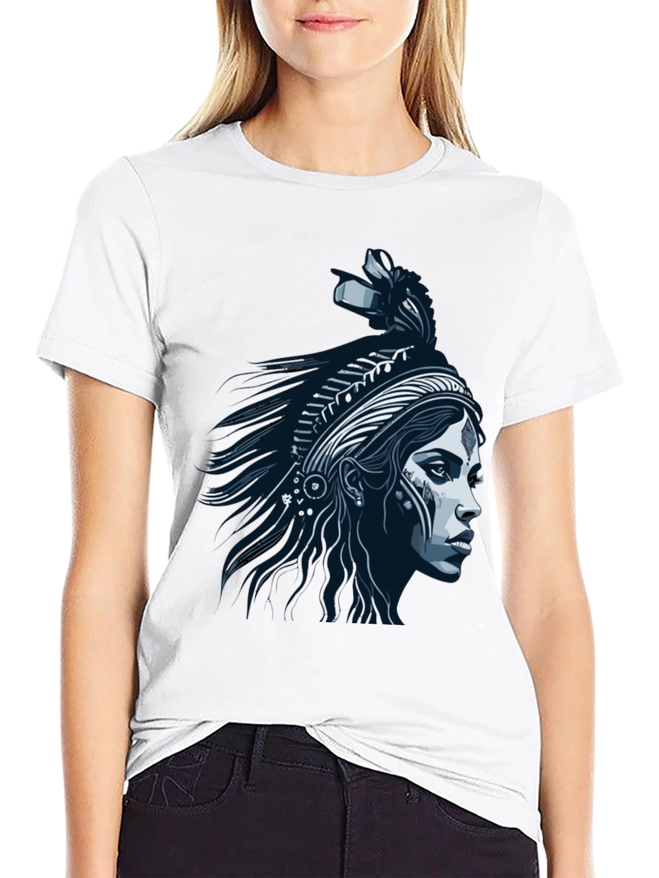 Native Headdress Graphic Tee - Black Cotton T-Shirt